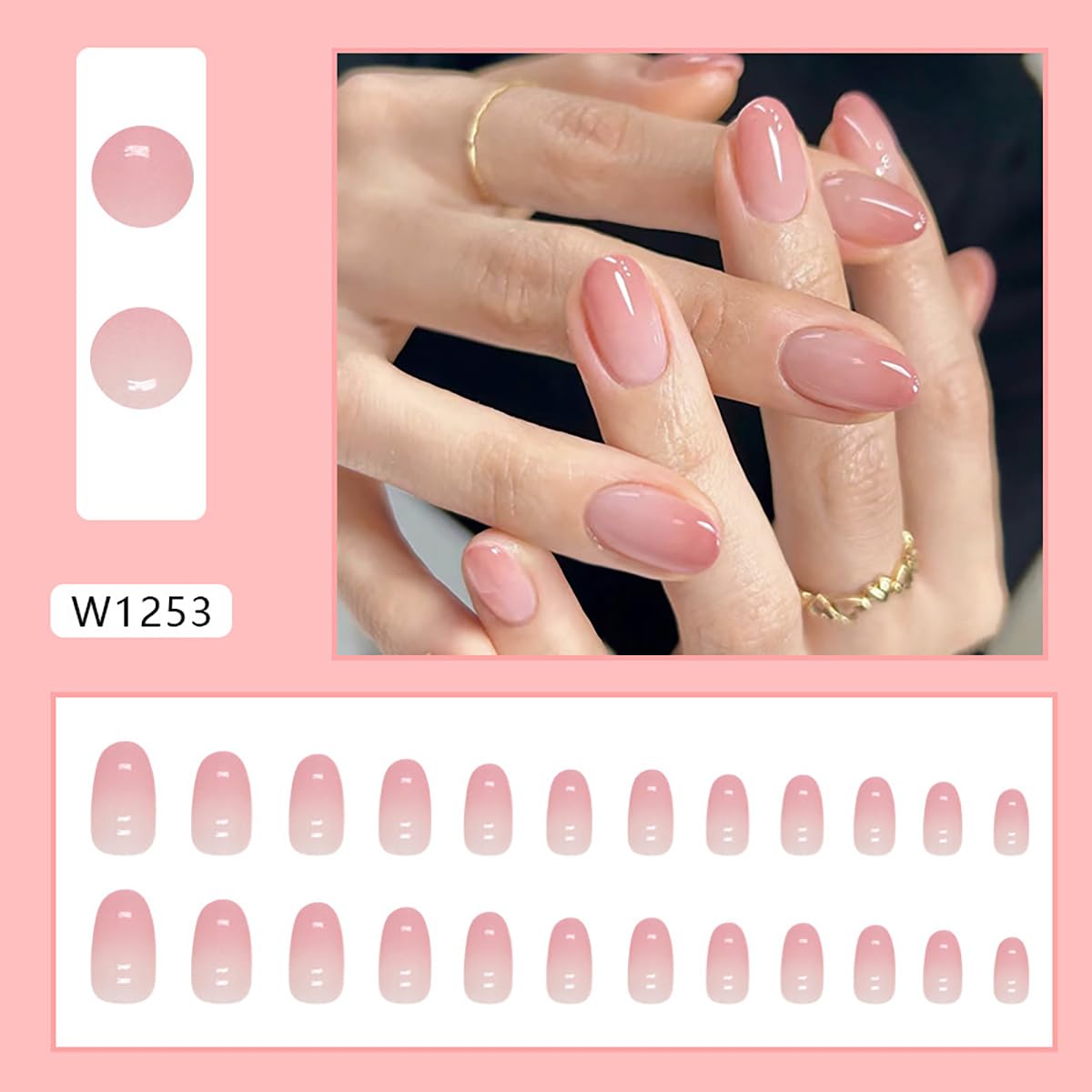 RTKHFZE Press on Nails Short French Tip Oval Fake Nails Pink to Blush Full Cover Nails Glossy Ombre Acrylic Nails 24Pcs Almond Stick on Nails for Women Nail Decorations