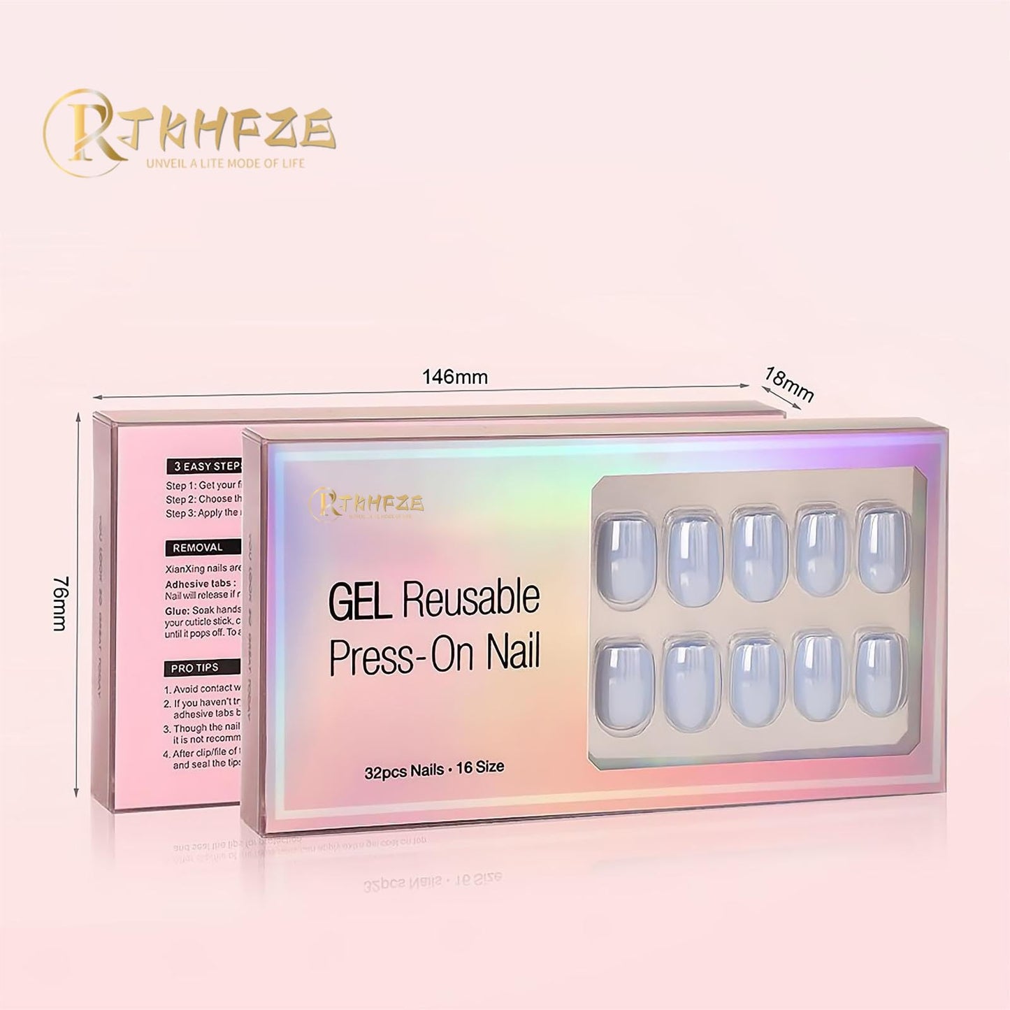 RTKHFZE Press On Nails Short - French Tip Press On Nails Square, Soft Gel False Nails,Glue On Nail For Gift, Natural Reusable Stick On Nail In 15 Sizes - 32 Fake Nails Kit for Gift Idea
