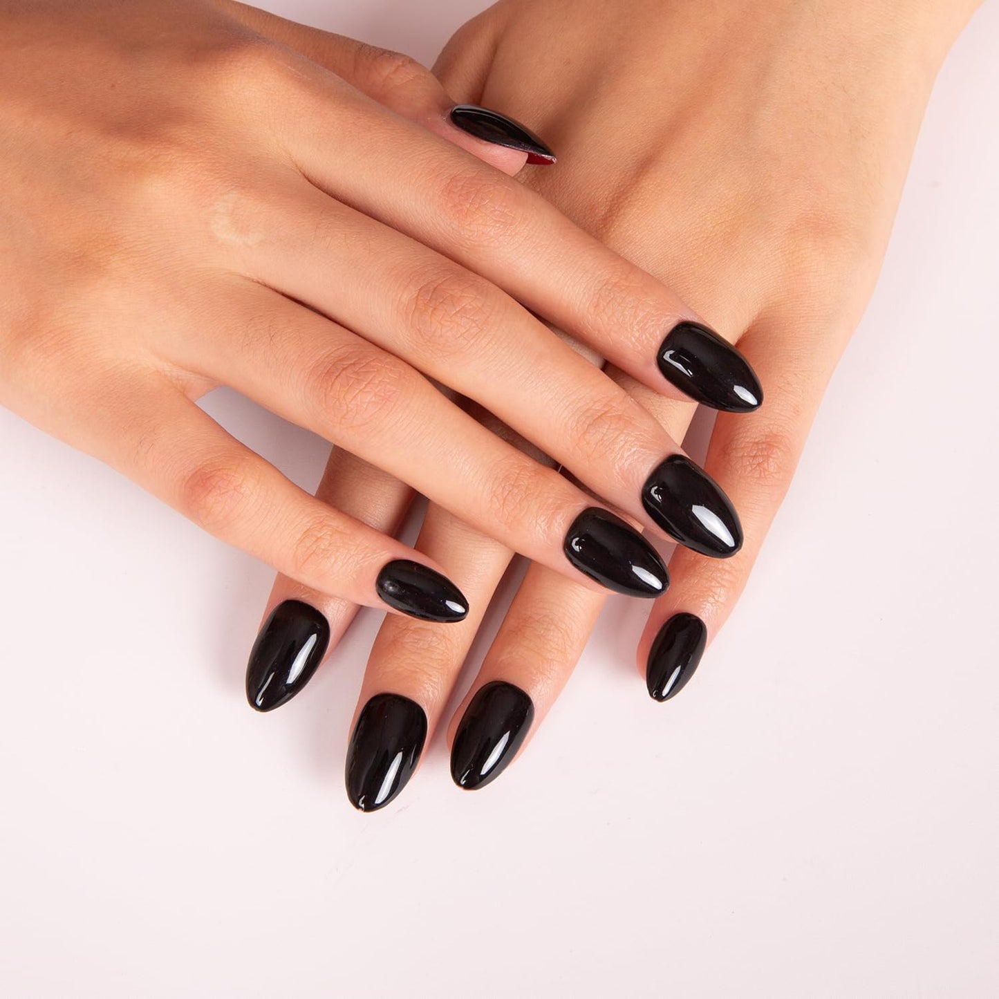 LOVFUL Press on Nails Red Sole Black Red | Handmade with Full Covered Crystals | Reusable Fake Nails | Almond Short 0.8 in | H22-S