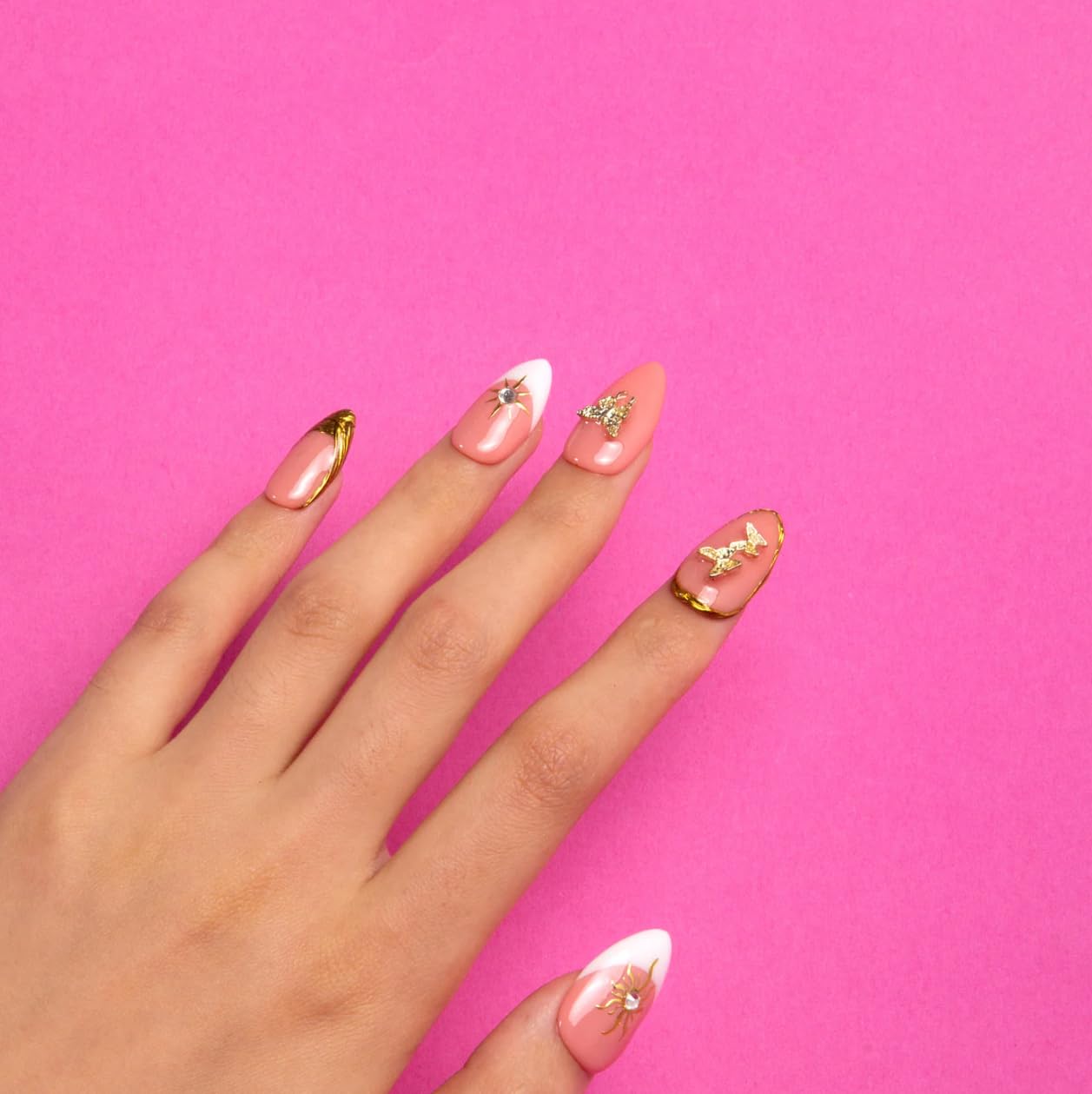 LOVFUL Reusable Press on Nails | Queen's Gambit | Salon Quality Sustainable Style Handmade with Full Covered Crystals | Almond Regular 1.0 in | H293-L