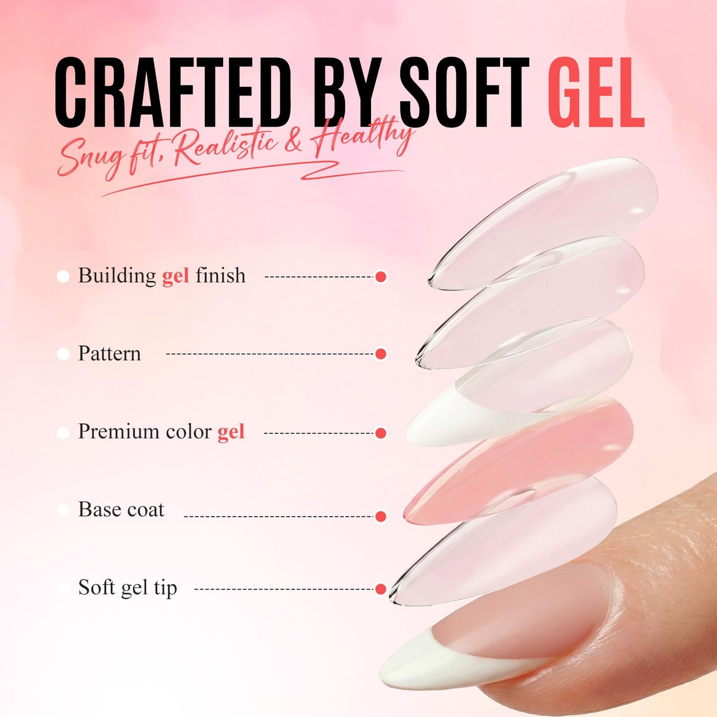 Bioday Ombre Press on Nails Short Square, Soft Gel Nude Pink Fake Nails Press on with Glue, 30Pcs Reusable Stick on Nails in 15 Sizes, Salon Quality False Nails for Women Spring Summer Vacation Gift