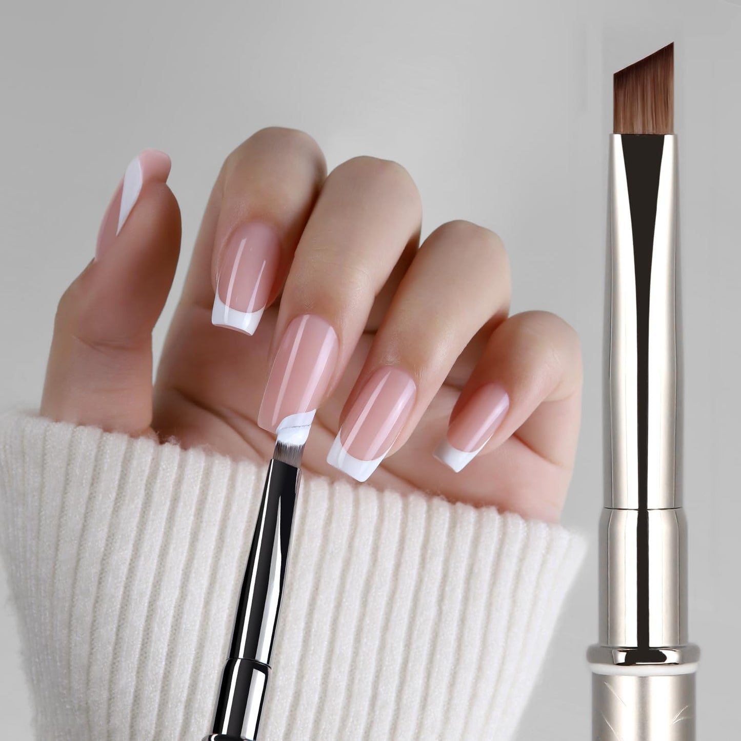 YOKEFELLOW EliteAlly Nail Art Brushes,Oblique Head French Tip Brush for Gel nail polish and Painting French Manicure Design Professional Nail Art Tool(EA08-ANGLED)