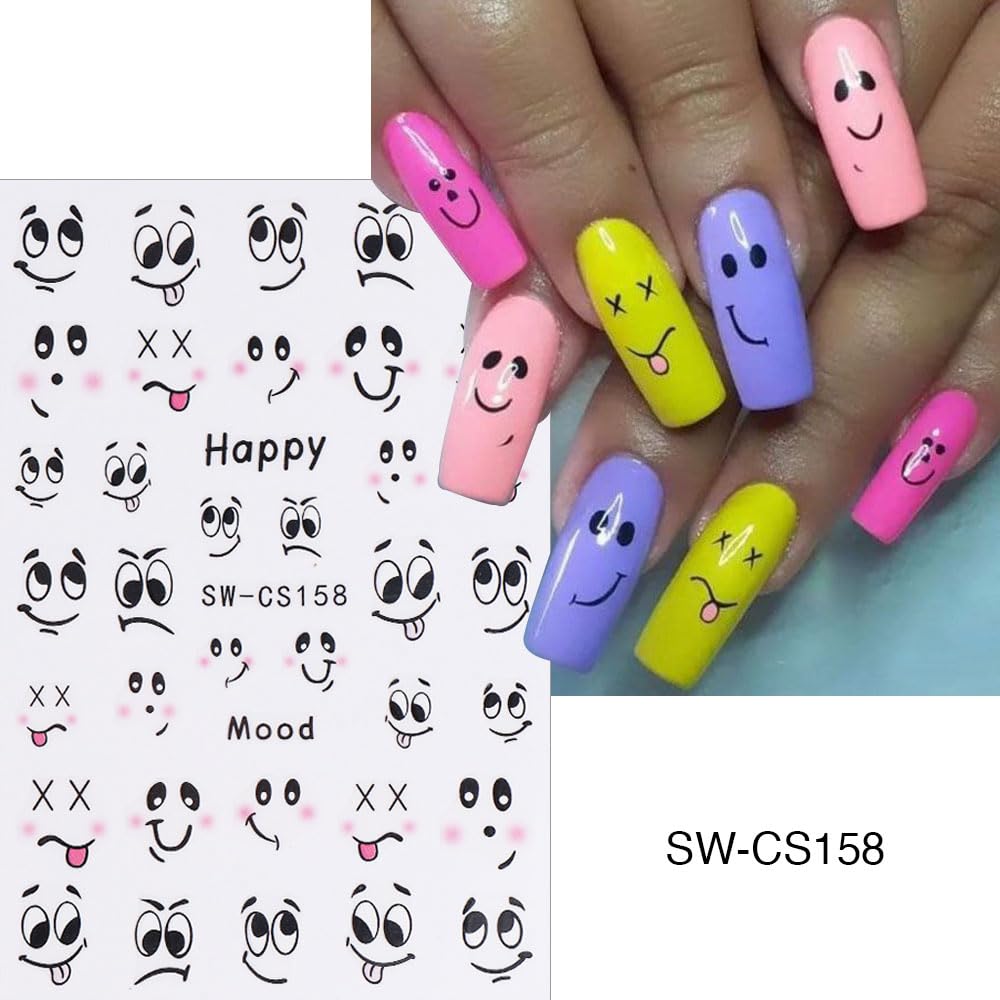 6Pcs Nail Art Stickers,Small Expressions Nail Stickers Self-Adhesive Cute Cartoon Emoticons Nail Decals Nail Supplies Ant Deisgns for Women Nails Decoration