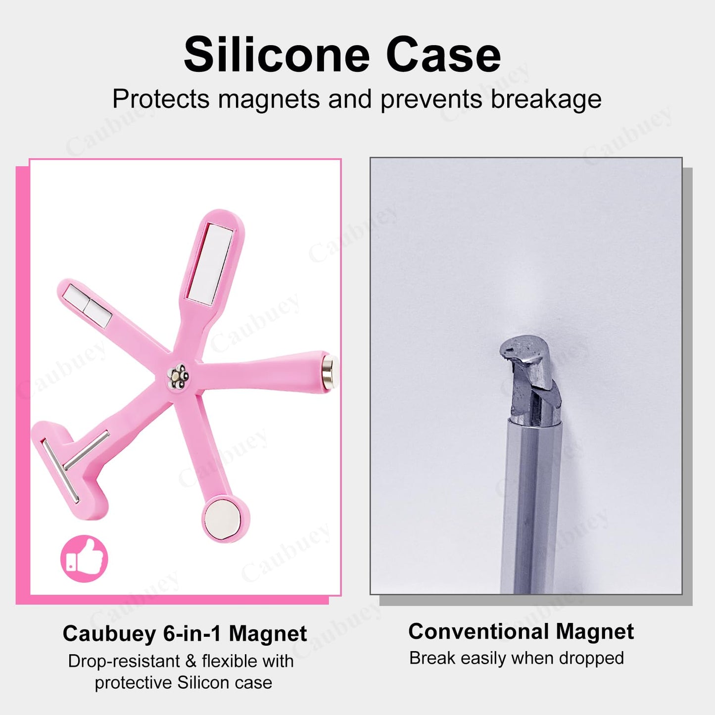 Caubuey 6 in 1 Nail Magnet, Multifunctional Cat Eye Gel Nail Polish Magnet with Silicone Protective Case, Magnetic Nail Polish Magnets, Nail Art Design Tools Home Salon DIY, Pink