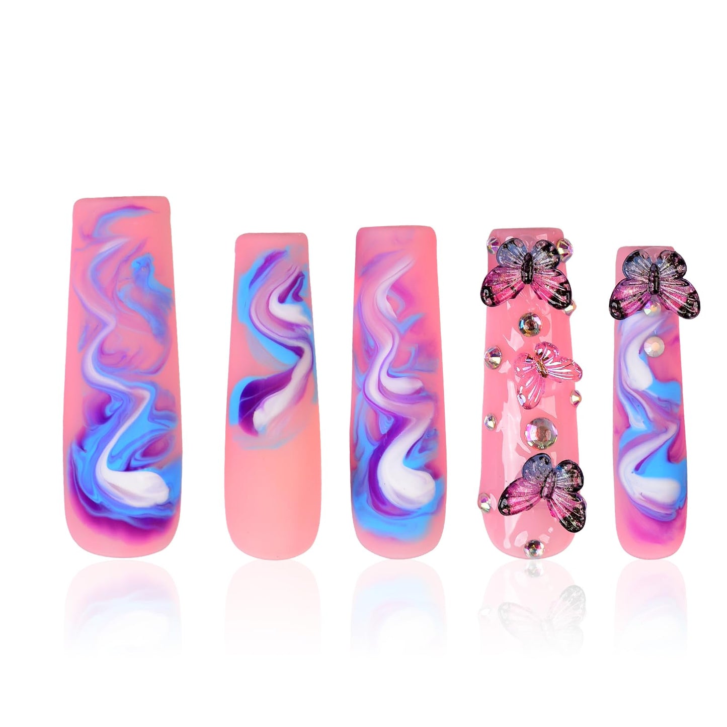 Tmani 10pc/set Long Handmade Press On Nail Hot Girl's Long Ballet Nails Square Nail Full of Diamond Glitter Decoration Fake Nails Suitable For Girls Festival Parties and Birthday Gift (204,L)
