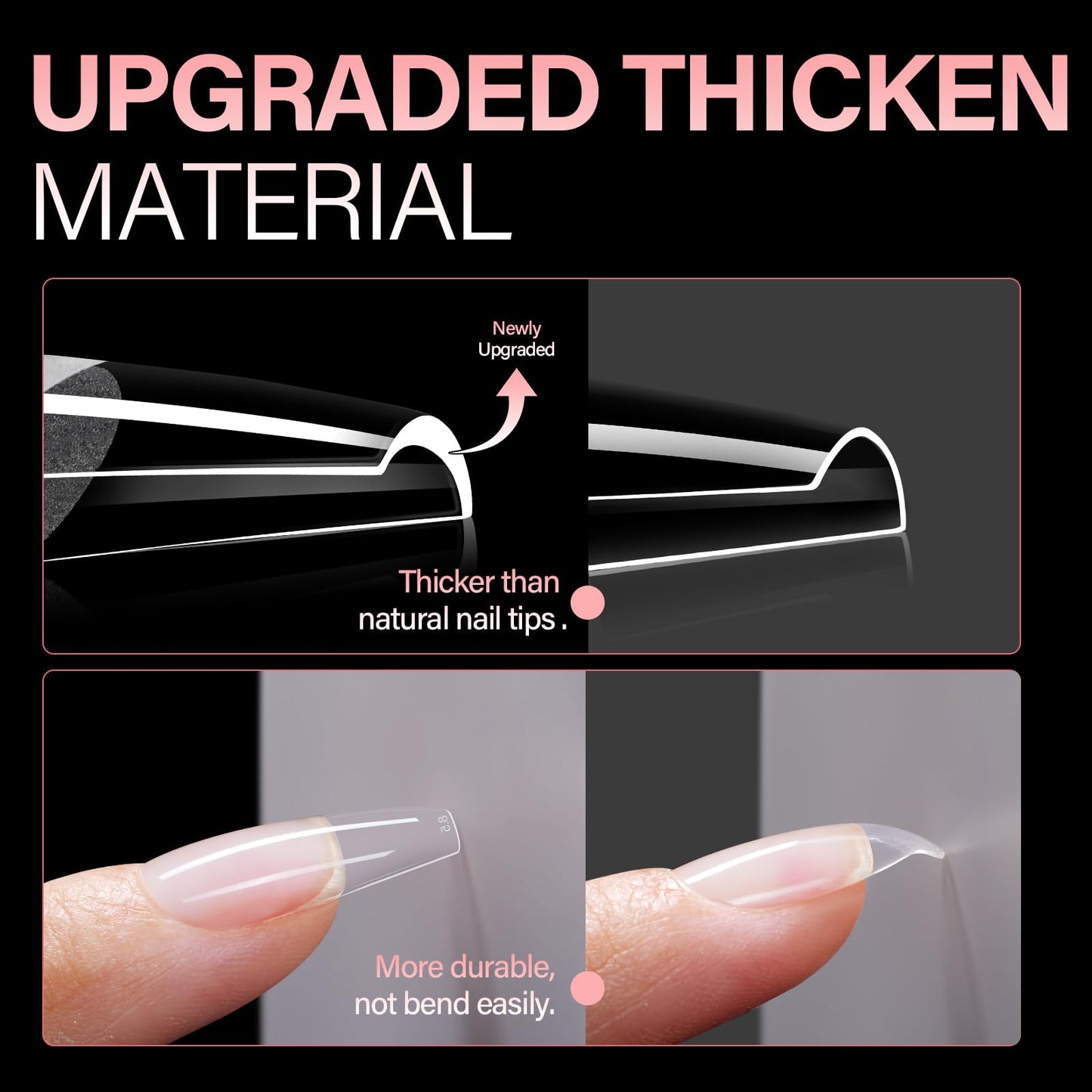 AILLSA Long Coffin Nail Tips - 450pcs Thickened Pre-shaped False Nail Tips Half Matte Nails Tips, Acrylic Fake Nails Extension for Home Salon DIY