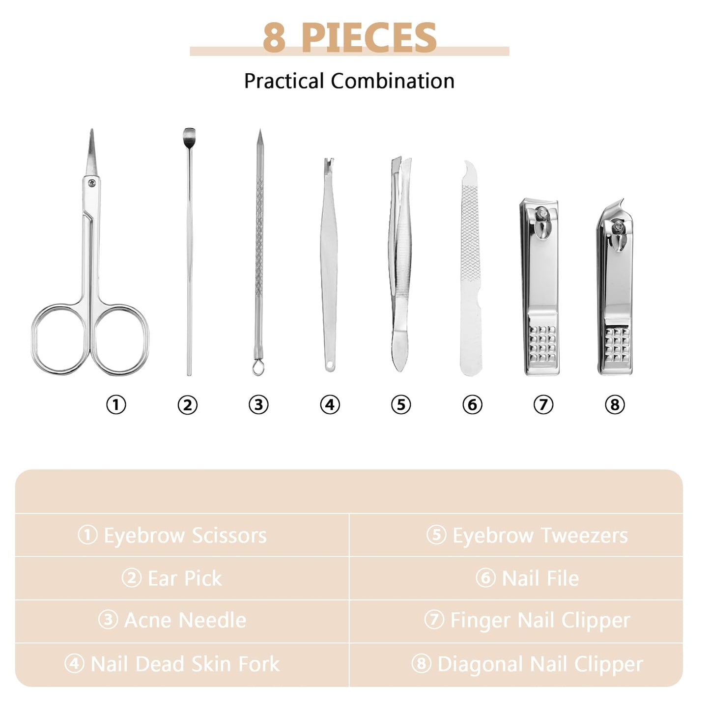 Geosar 12 Set 8 in 1 Manicure Gifts for Fathers Day Bulk Stainless Steel Nail Clippers Kit Pedicure Care Tools with Leather Case Travel Grooming Kit Gift for Women Men Hands Foot(Glitter Rose Gold)