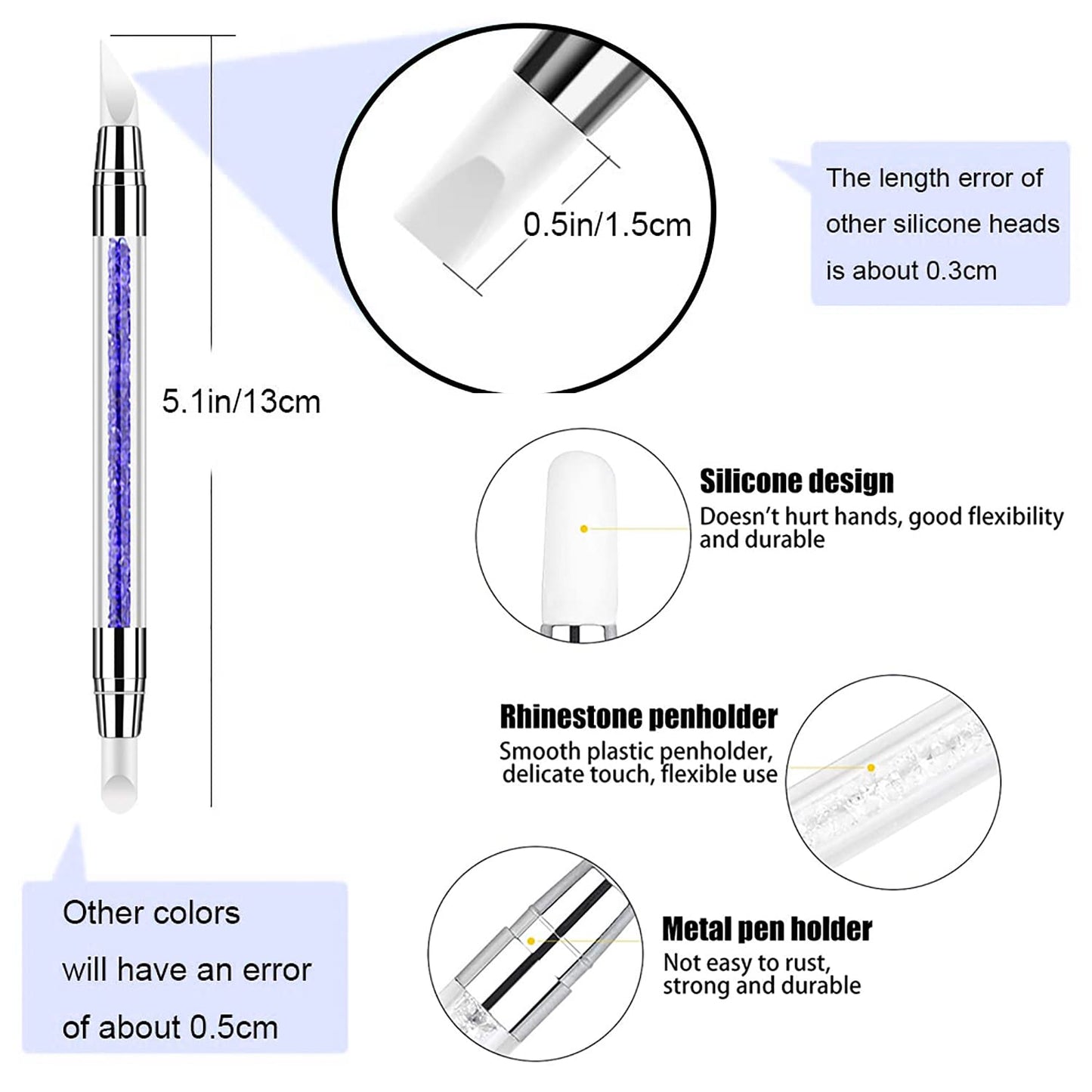 SILPECWEE 10 Pieces Dual Tipped Silicone Nail Tools Nail Art Sculpture Pen Rhinestone Nail Polish Carving Pen Acrylic Nail Brush Nail Art Brushes Nail Painting Kit for Salon DIY