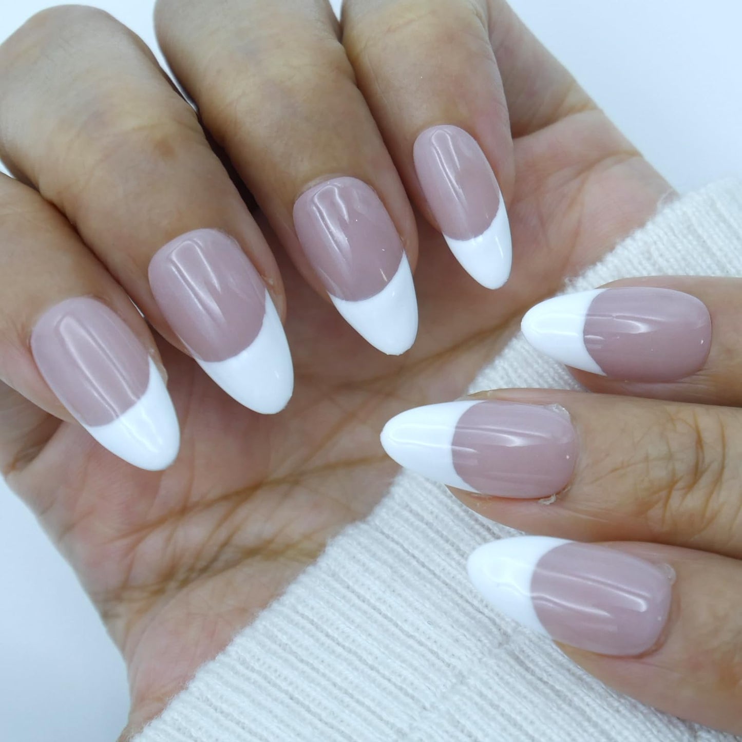 French Tip Press on Nails Short Pink French Almond, Pink Nude with White Tips, Professional Manicure Set, 10Pcs Nail Kit for Women Girls Manicure