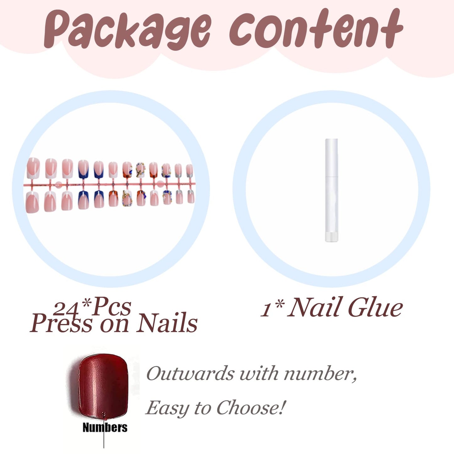 BABALAL Punk Press On False Nails Short Square Fake Nails Fall Cheetah Glue ons Blue White French Tip Acrylic Nails with Cross Charm 24Pcs Gothic Squoval Full Cover Handmade Supplies