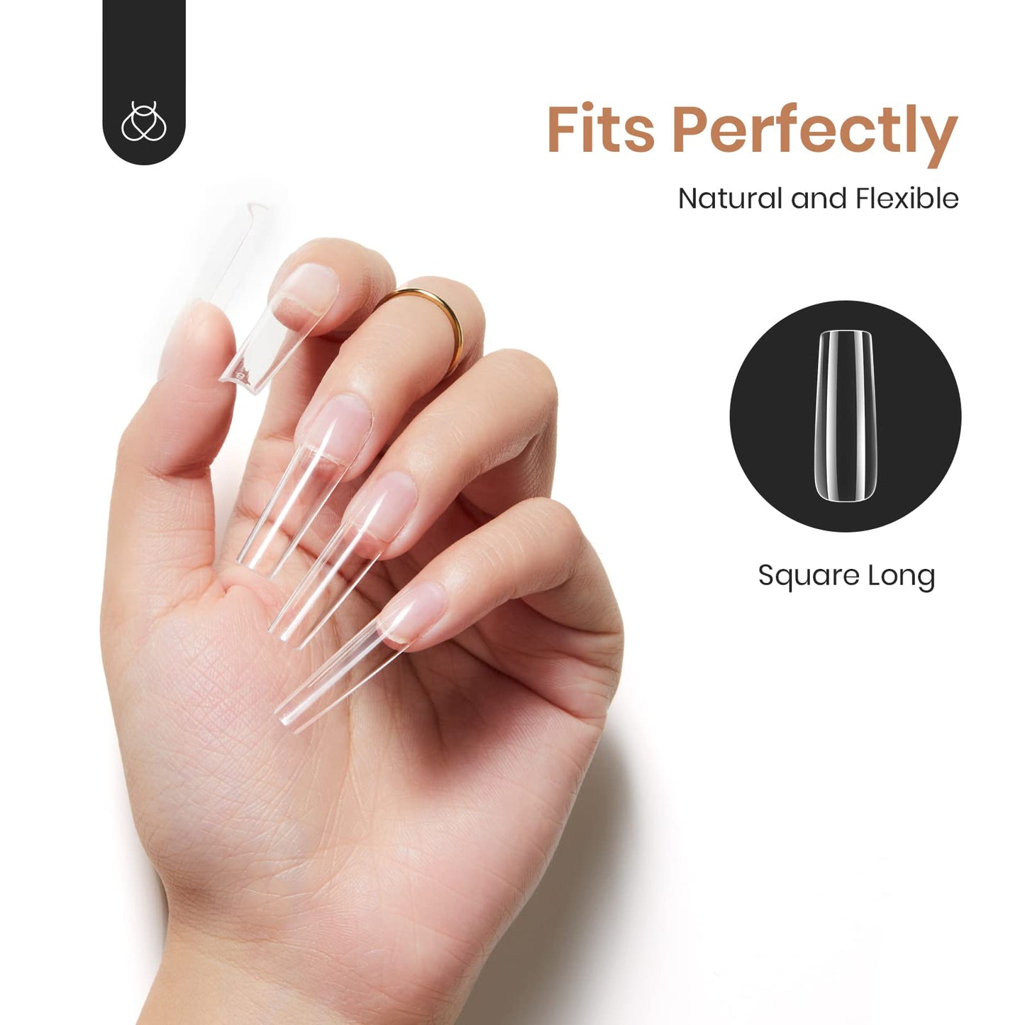 Beetles Gel Nail Tips, 500Pcs Pre-shaped Long Square Gelly Clear Press on Nail Tips Full Cover Acrylic False Nails Extensions Soak Off for Art Women Gifts