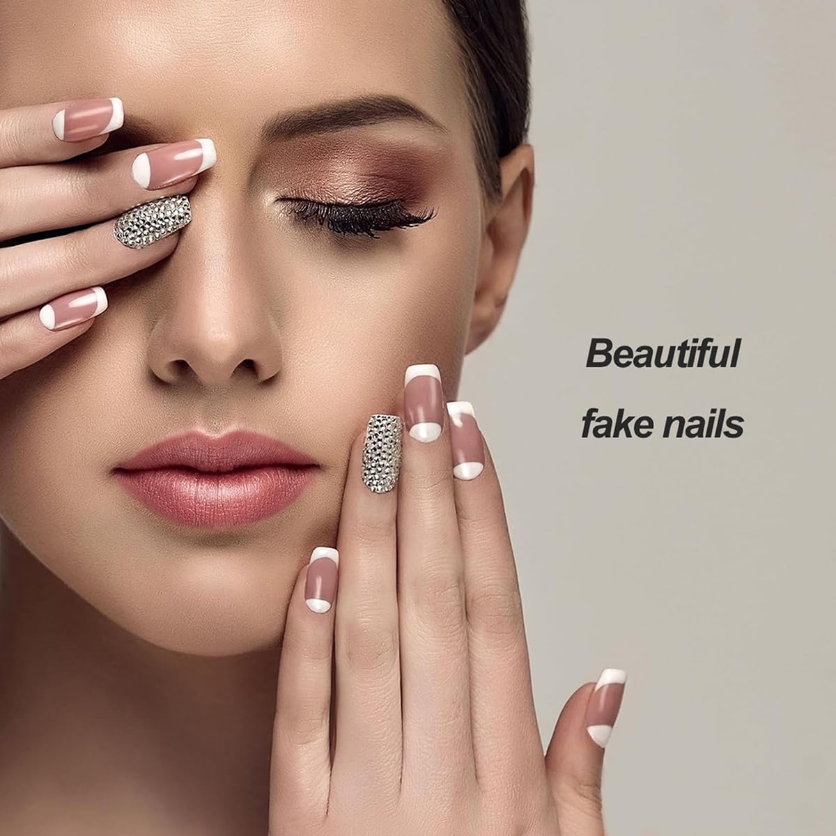 48Pcs White French Press on Nails Medium & Press on Toenails Set - WLGDLH Fake Nails Press ons Nail Art Tips Cute Glue on Nails Full Cover Short Fake Toe Nail Pink Flower Design Acrylic Nail Kit