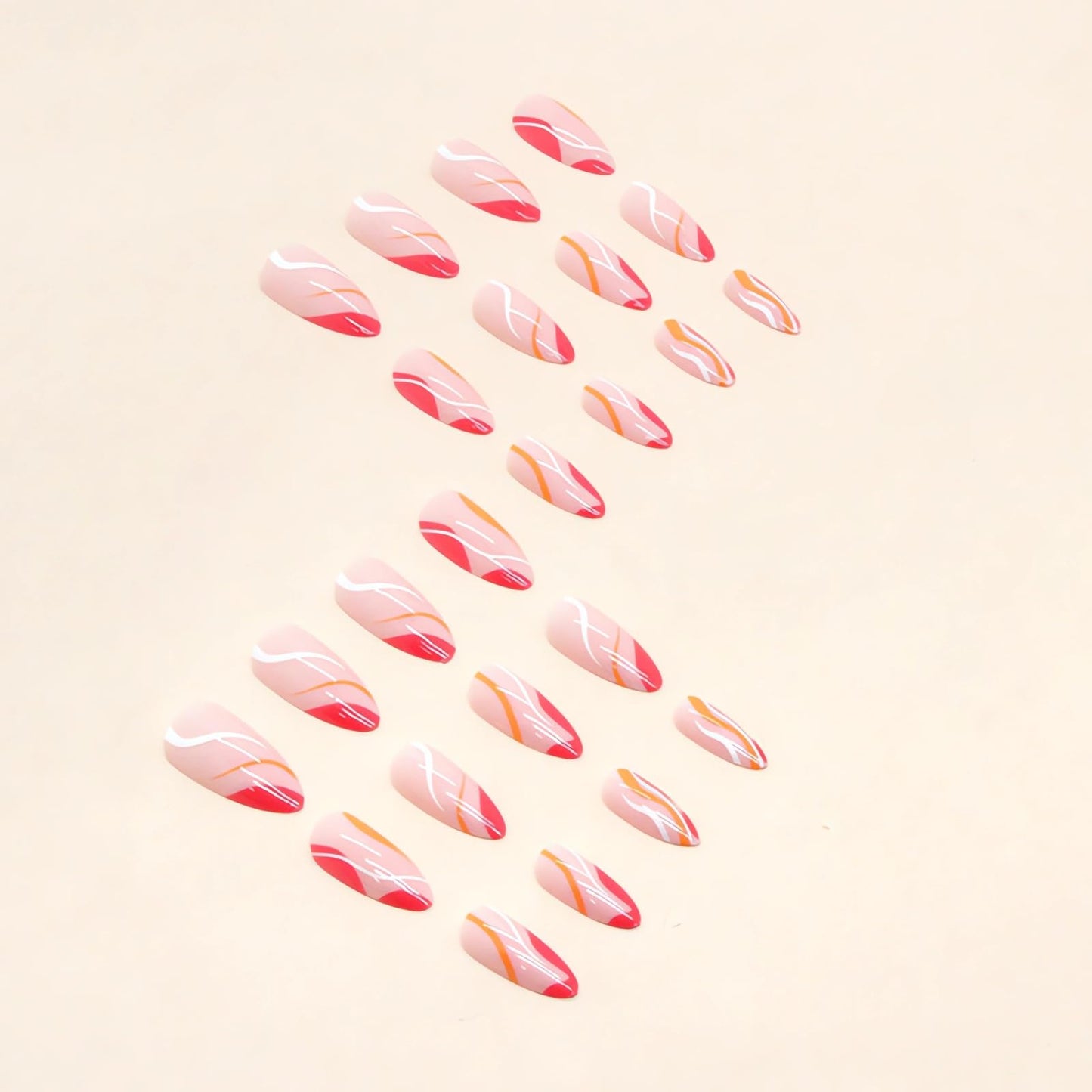 IMSOHOT French Tip Press on Nails Medium Almond Summer Fake Nails Glossy Acrylic False Nails with Designs Full Cover Gel Hot Pink Glue on Nails Reusable Stick on Nails 24pcs