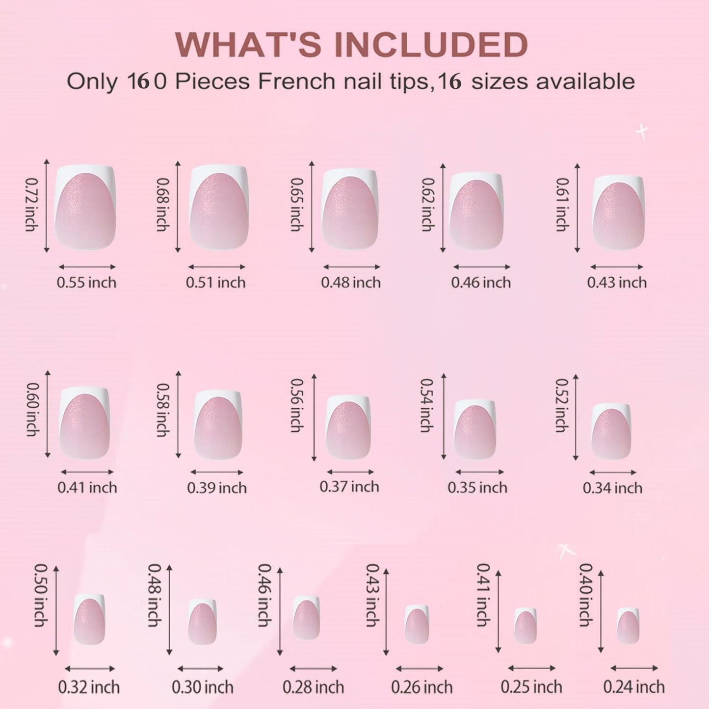 Dsixnails 160Pcs Short Brown Glitter Base French Gel Nail Tips 16Sizes, Square Soft French Tip Press On Nails, Pre-Lasting Acrylic Fake Nails, Soak Off Full Cover Nails Extension for Women Girl