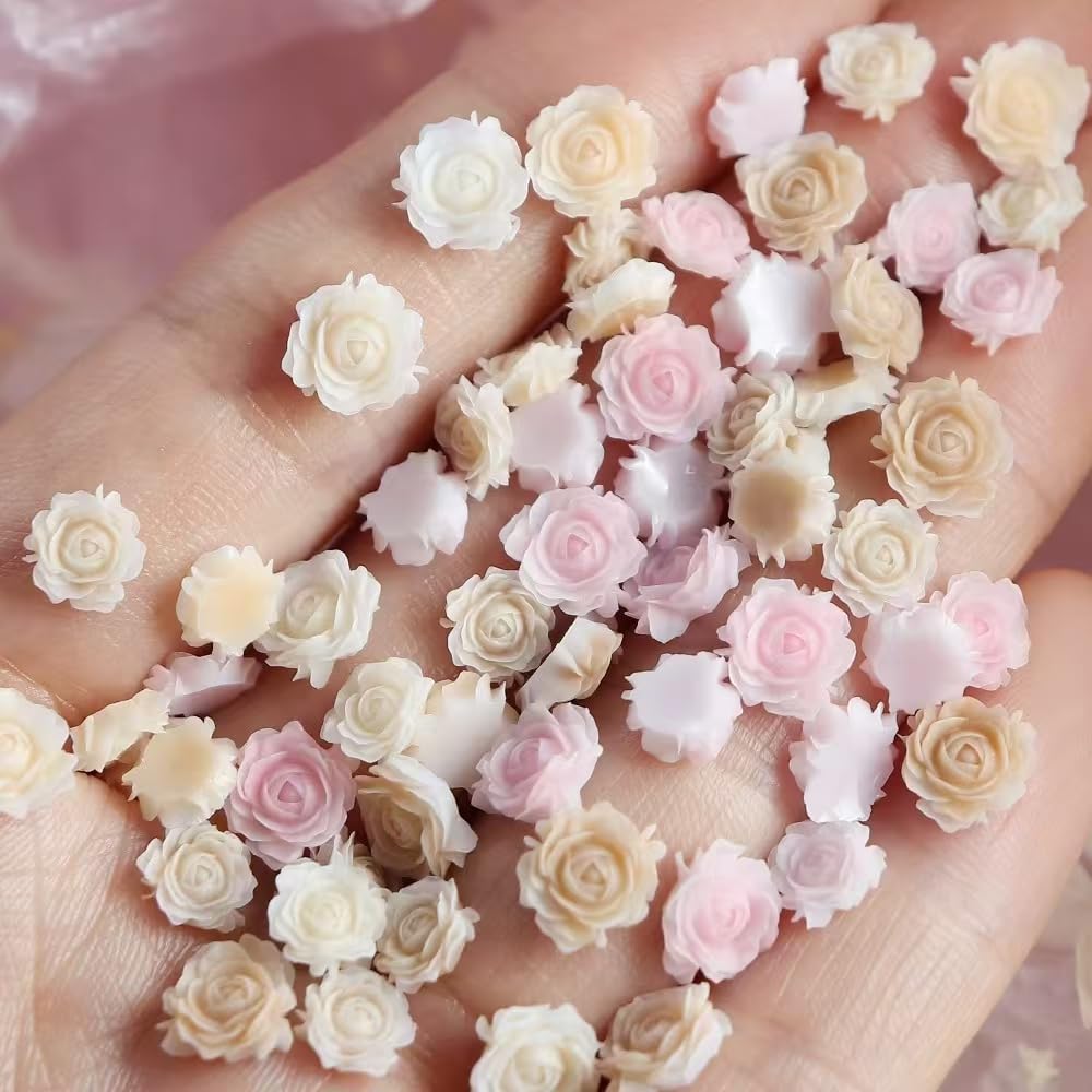 Chunmeng 3D Flowers Nail Charms - Flat-Back Resin Rose Camellia Flower Nail Art Decoration for Wedding Bride Manicure Supplies Party Manicure