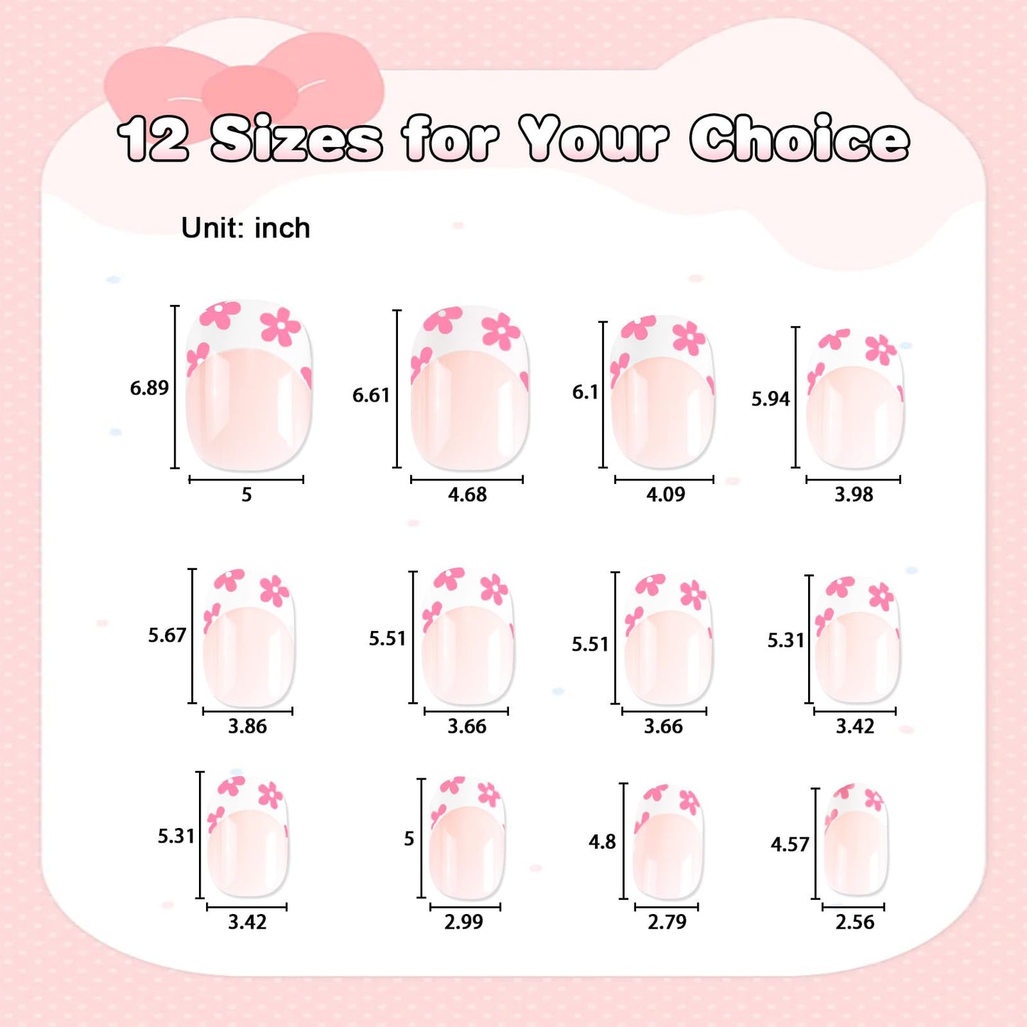 SIUSIO 120pcs 5 Pack Children Acrylic Fake Nails Press on Full Cover Short False Nail Art Kits Set Surprise Gift for Kids Little Girls Women - Pink Flowers