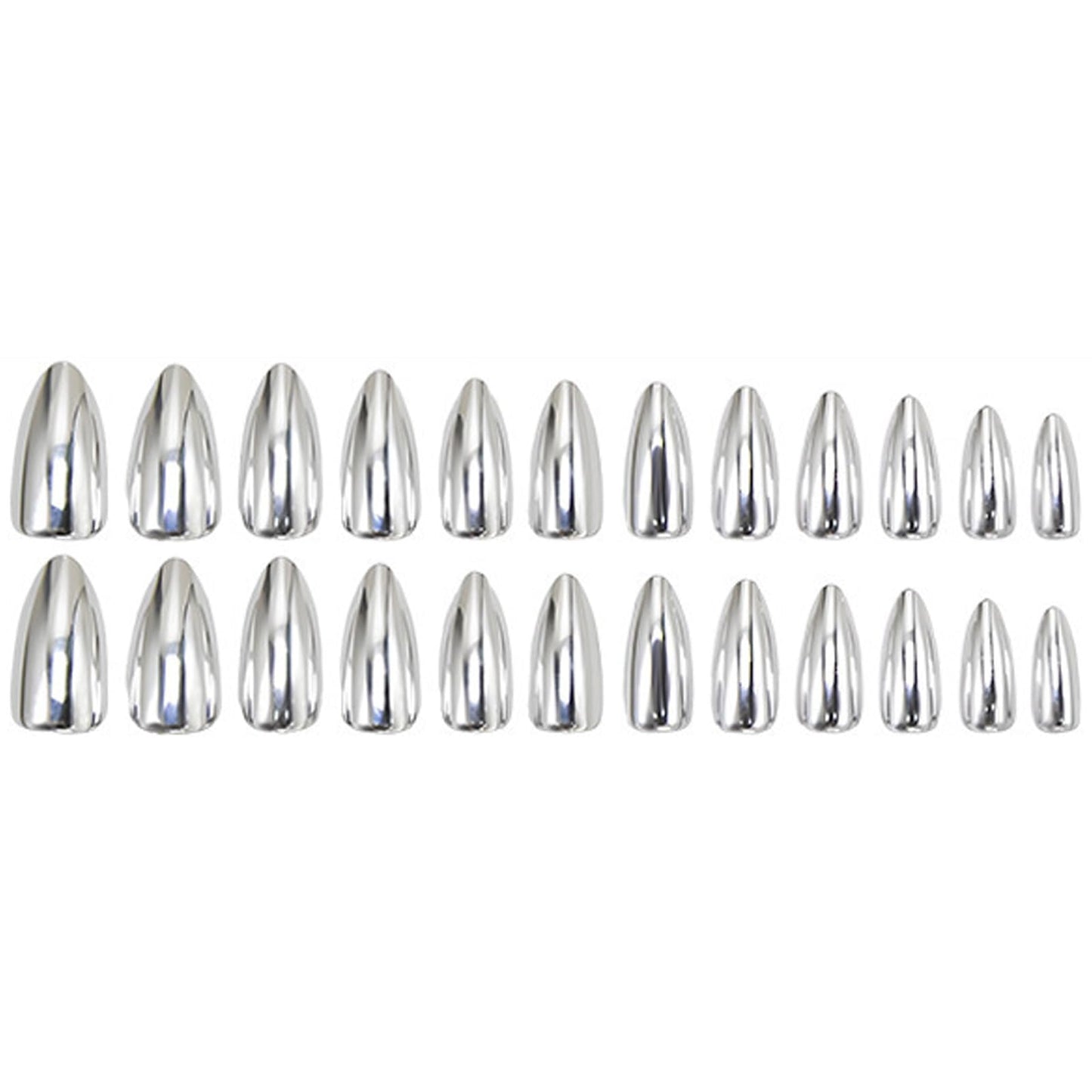 Silver Electroplated Press on Nails SHIQIXIANNV Almond Fake Nails Metallic Mirror False Nail Design Silver Chrome Glossy Acrylic Nails for Women Girl DIY Manicure Decoration 24Pcs