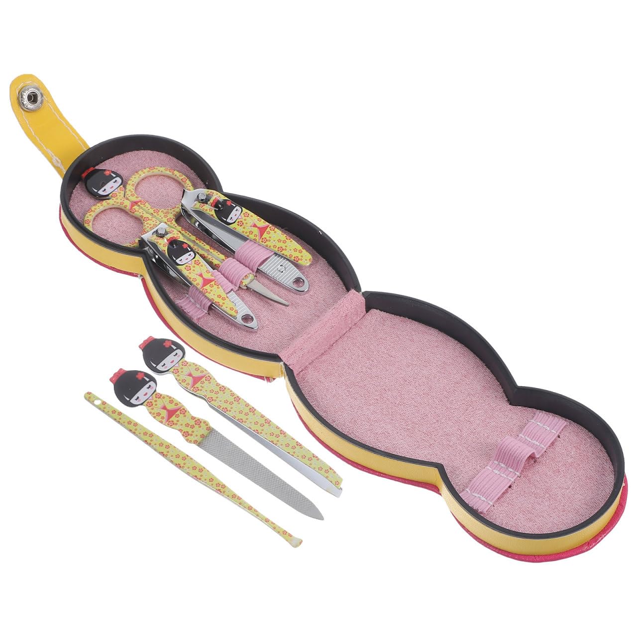 TOVINANNA 6Pcs Japanese Kimono Doll Manicure Set, Stainless Steel Nail Clipper Kit with Cute Storage Case, Portable Fingernail Grooming Tools for Women & Girls, Personal Nail Care, Random Color