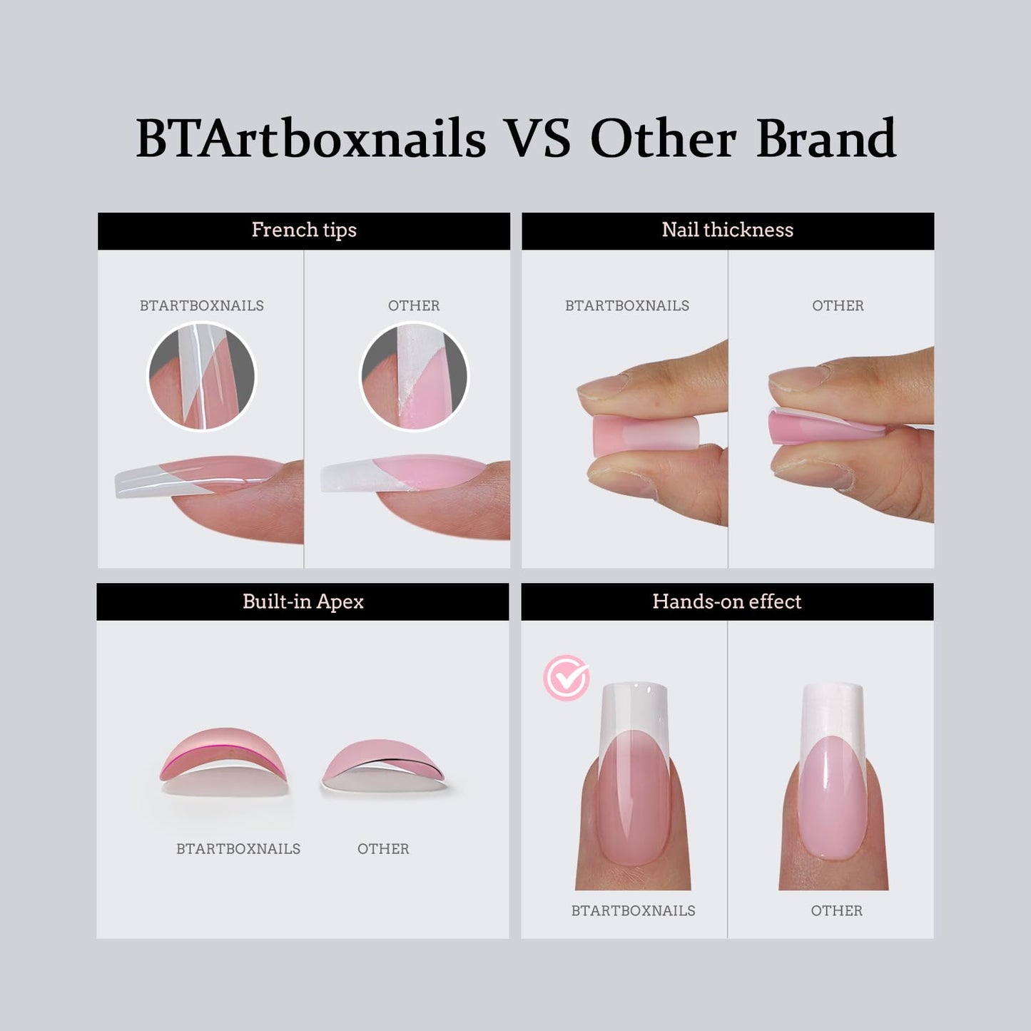 BTArtboxnails XCOATTIPS Press on Nails - French Tip Press on Nails Medium Almond, Skin Tones Soft Gel Nails False Nail Tips, Soak Off Acrylic Nails Extensions