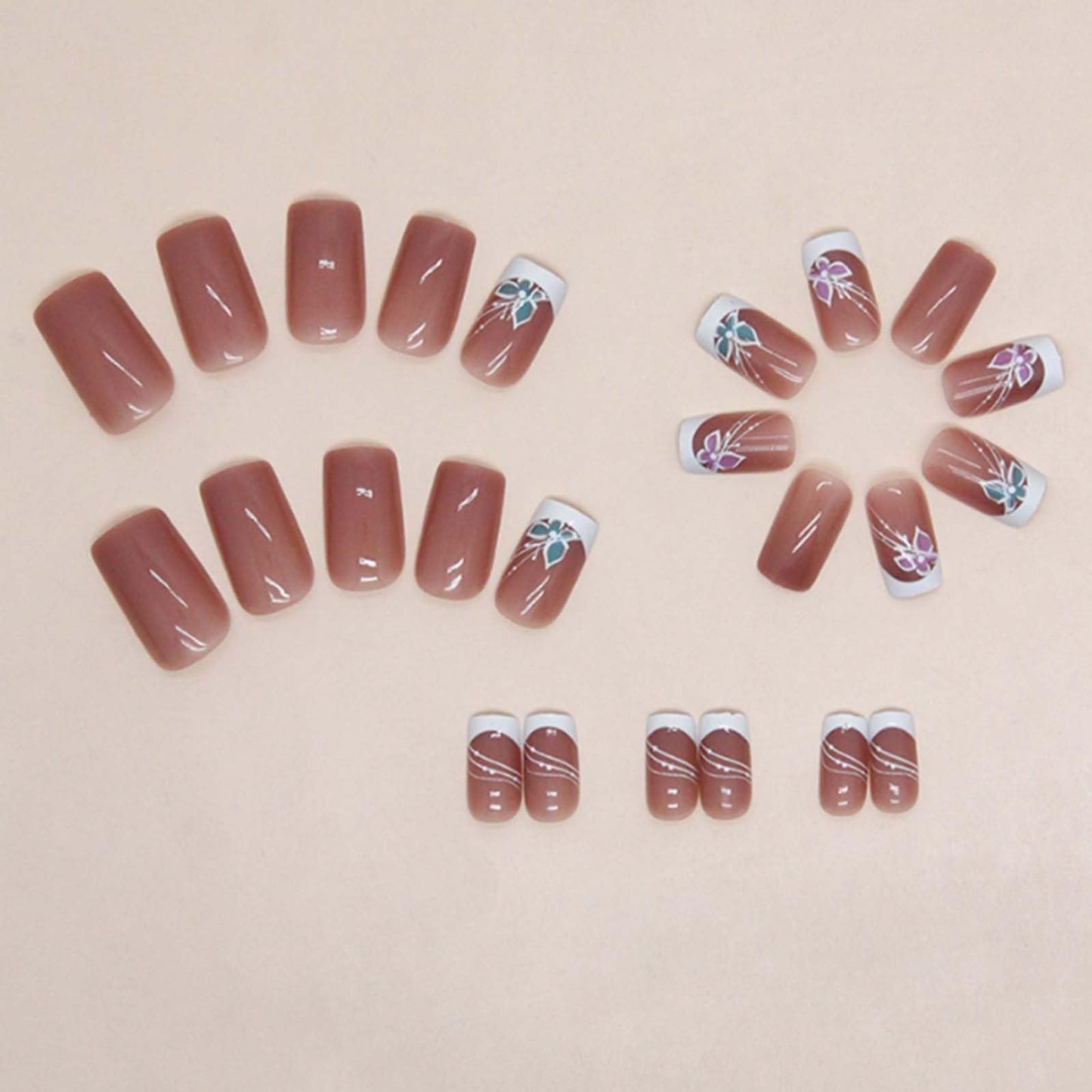 Gifiky Short French Press on Nails Square Fake Nails Butterfly Nails Tips Full Cover Nude False Nails for Women and Girls 24Pcs