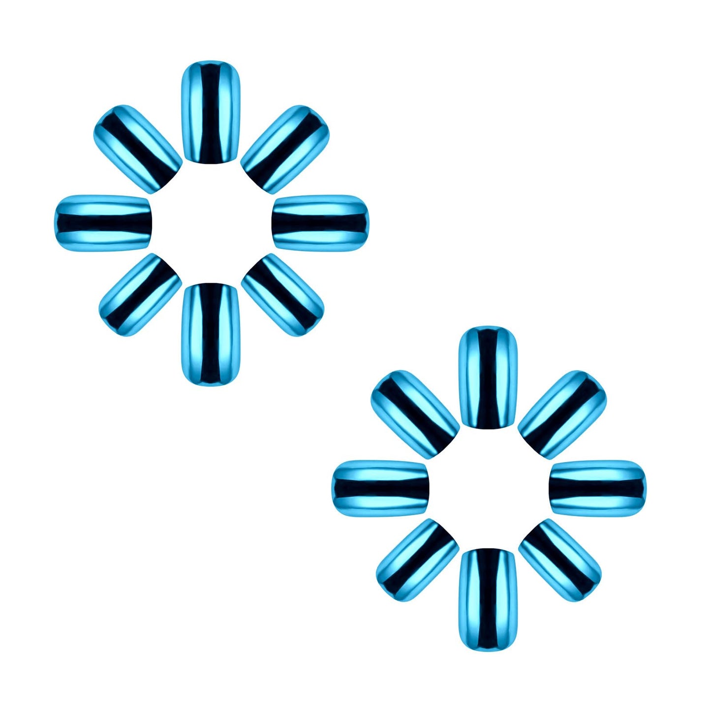 IMSOHOT Press on Nails Short Square Fake Nails Laser Blue Glossy Full Cover Chrome Metal Acrylic False Nails Stick on Nails for Women Girls 24Pcs Squoval DIY Nail Art