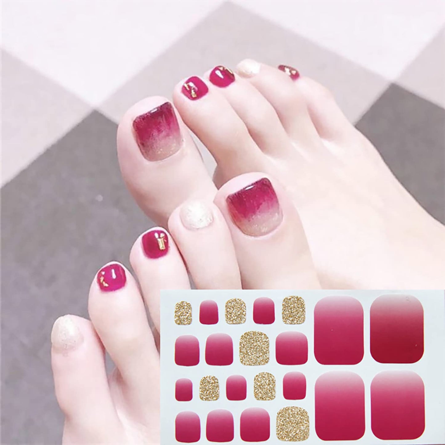 DANNEASY 20 Sheets Toe Nail Stickers Toenail Polish Strips Nail Wraps for Women Self Adhesive Toes Nail Polish Stickers Gel Nail Strips Toenails Manicure Sticker Nail Art Accessories with Nail File