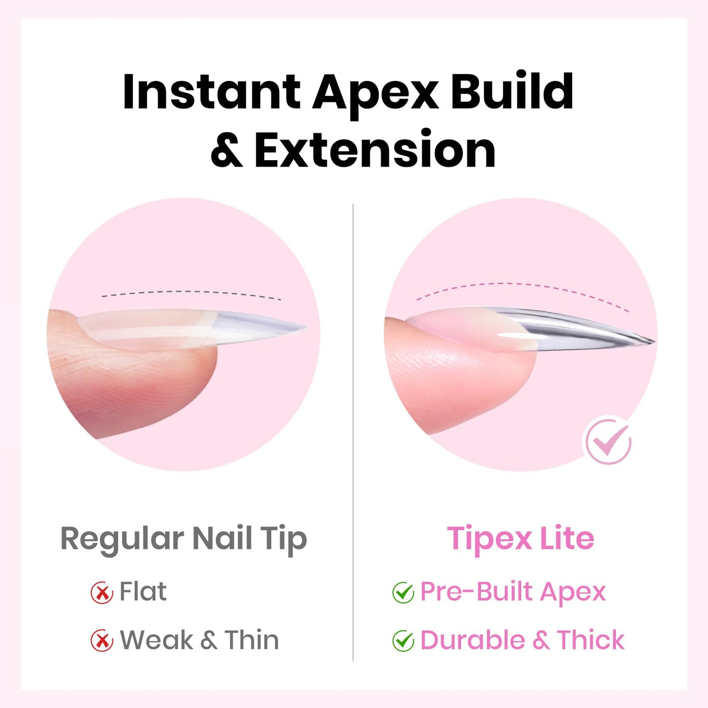 Beetles Tipex Lite Nail Tips Kit with Dehydrator & Primer, Medium Stiletto Full Cover Clear Nails 256PCS 16 Sizes, Mini UV Lamp, 20g Solid Nail Glue, Base & Top Coat, All-in-One Nail Starter Kit