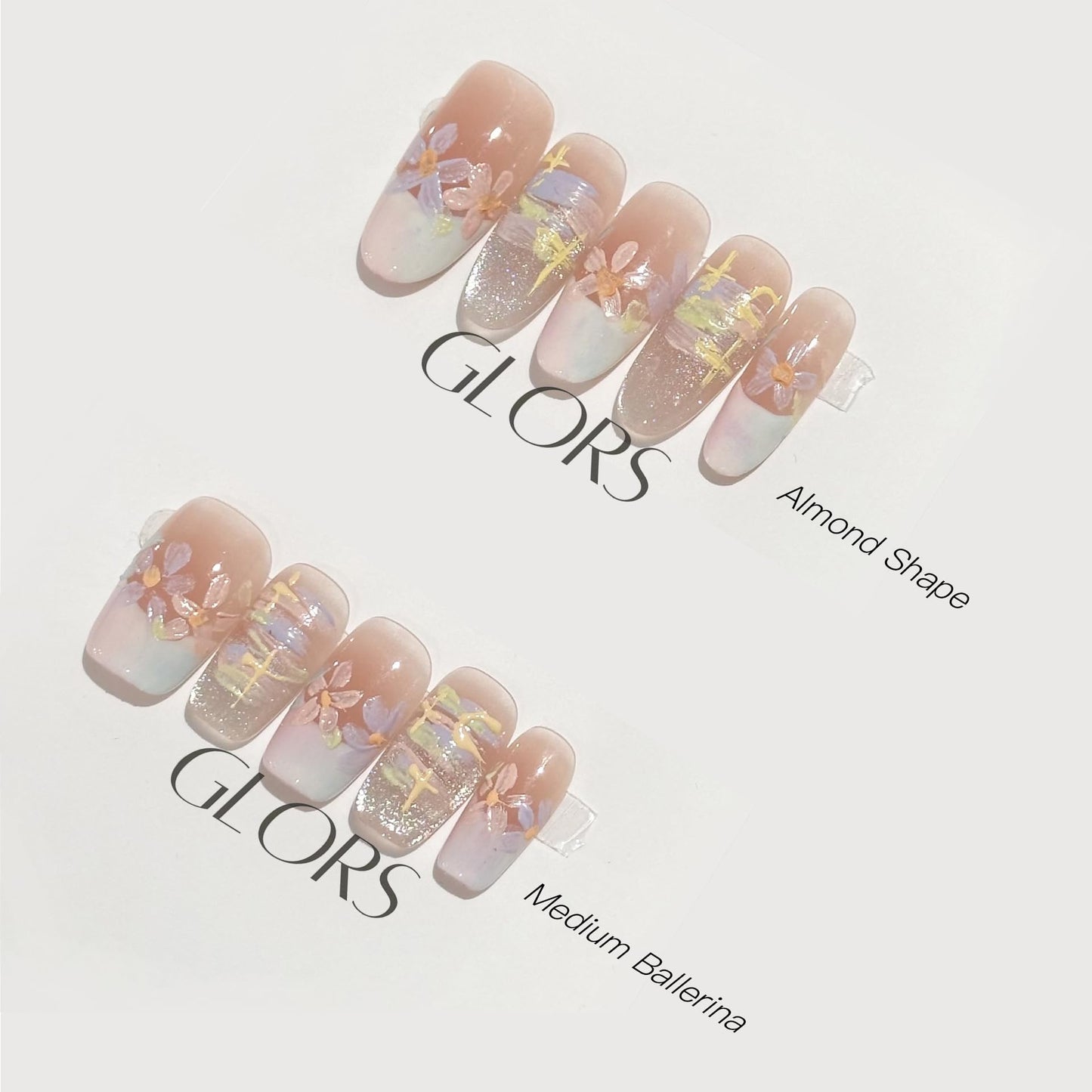 [GLORS] Purly Handmade Almond Press on Nails | Oil Painting Style Flower in White and Nude French Tip Nails, 10 Pieces (Medium, Almond)