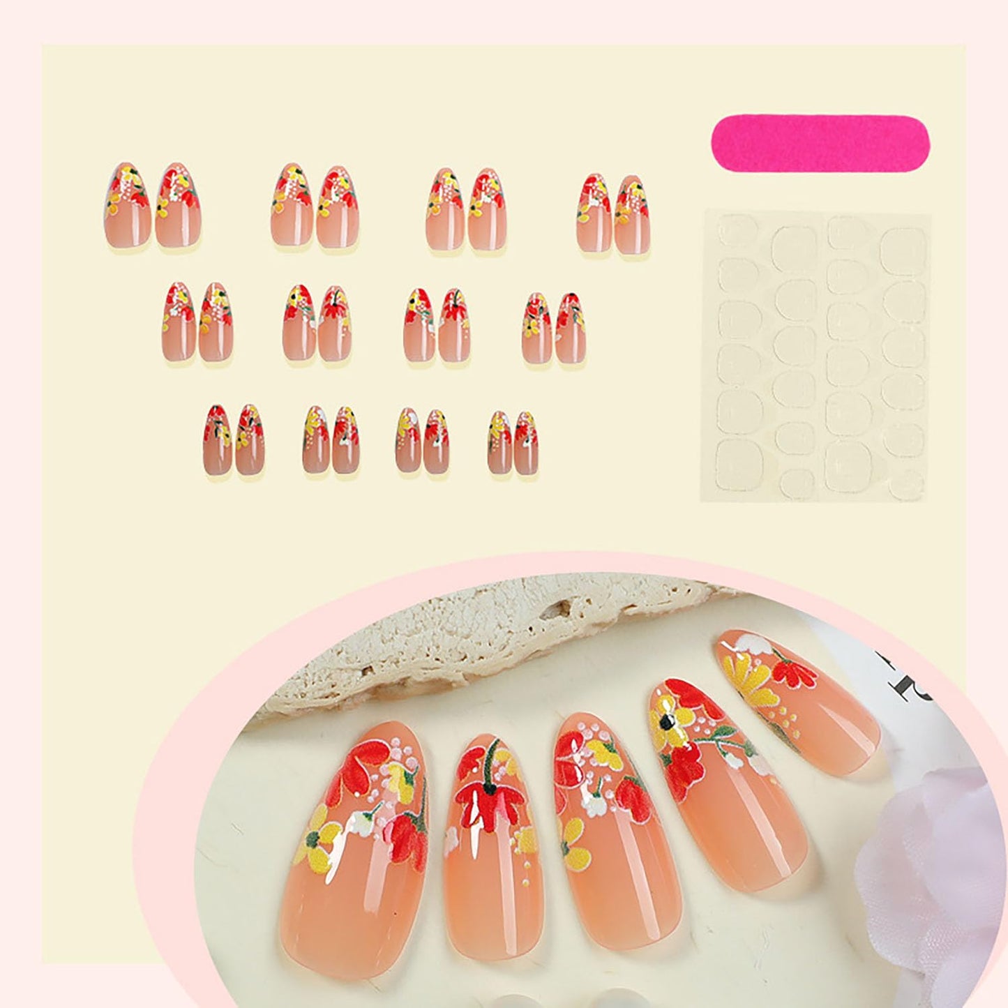 FIEONCIY Press on Almond Nails Short Length Glossy Acrylic Almond Shaped False Nails with Designs Artificial Medium Fake Nails with Charms Glue Stick on Fingernails for Women Girls(WSJ2397)