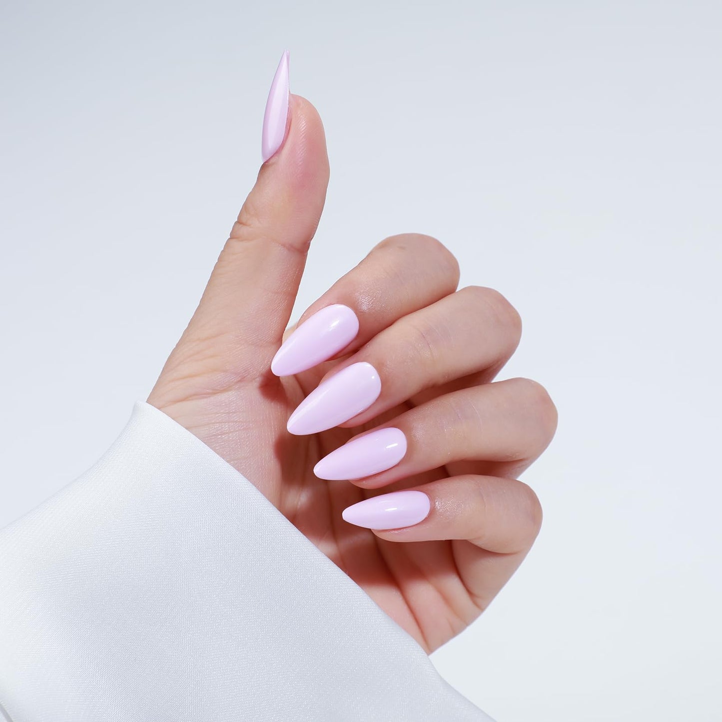 Rnker Press On Nails - Transparent Color, Almond Pink Top gel Nails with Bright Finish, 15 Sizes - 30 Nail Kit with Glue
