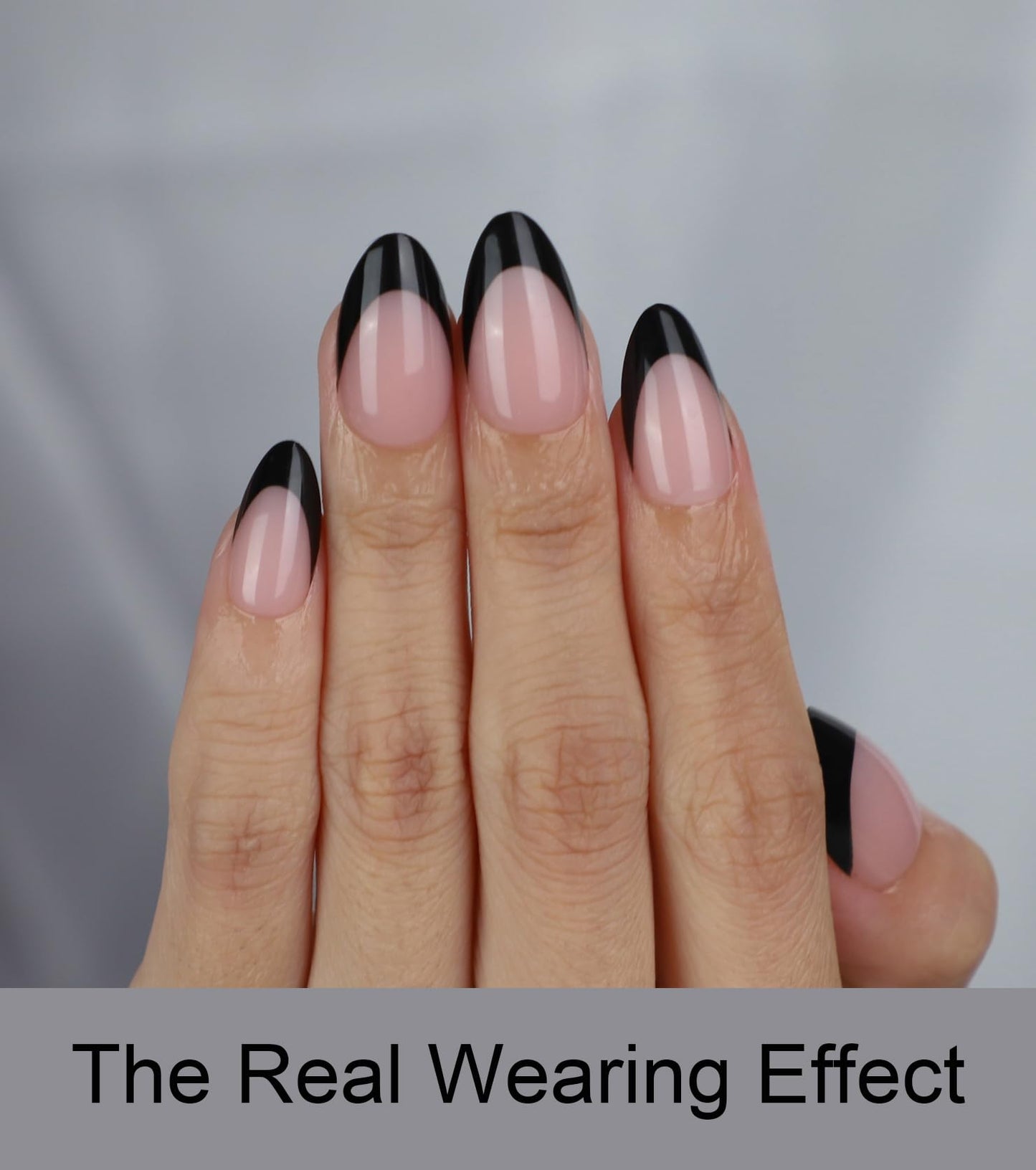 OIFEN Almond Press On Nails Short Fake Nails with Glue, Glossy Reusable Stick on Nails in 16 Sizes, Classic French & French Black Tip