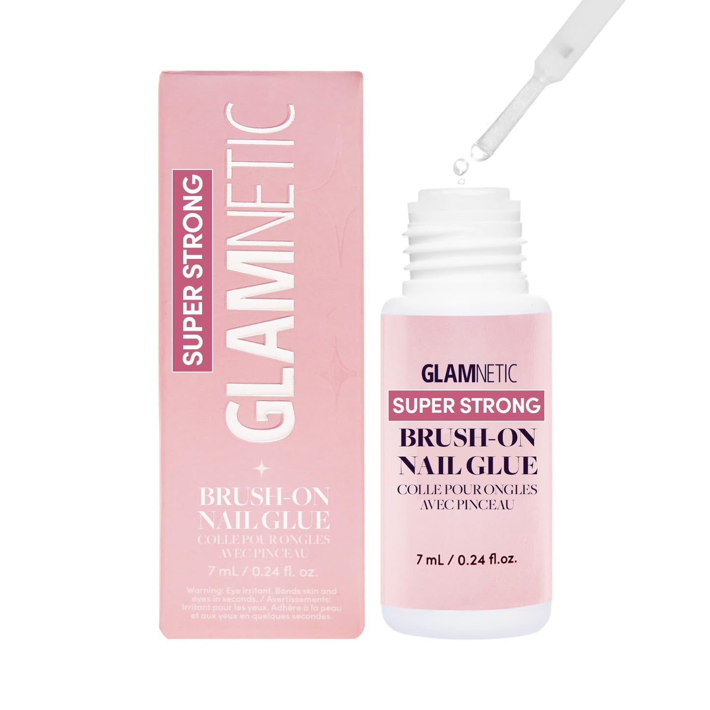 Glamnetic Press-On Nails - Berry Fizz | Super Strong Brush On Nail Glue & Nail Adhesive Tabs | Short Oval, Magenta Nails with Velvet Metallic Finish | 15 Sizes - 30 Nail Kit