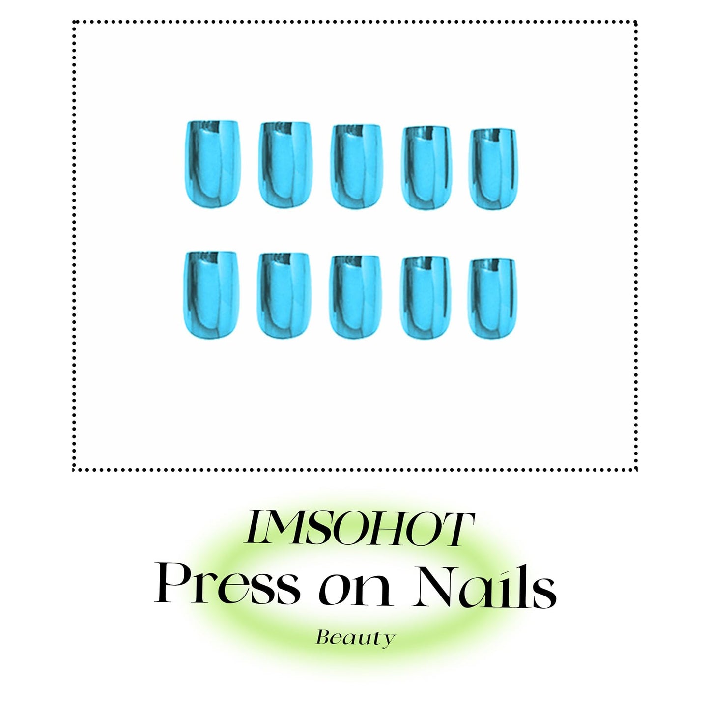 IMSOHOT Press on Nails Short Square Fake Nails Laser Blue Glossy Full Cover Chrome Metal Acrylic False Nails Stick on Nails for Women Girls 24Pcs Squoval DIY Nail Art
