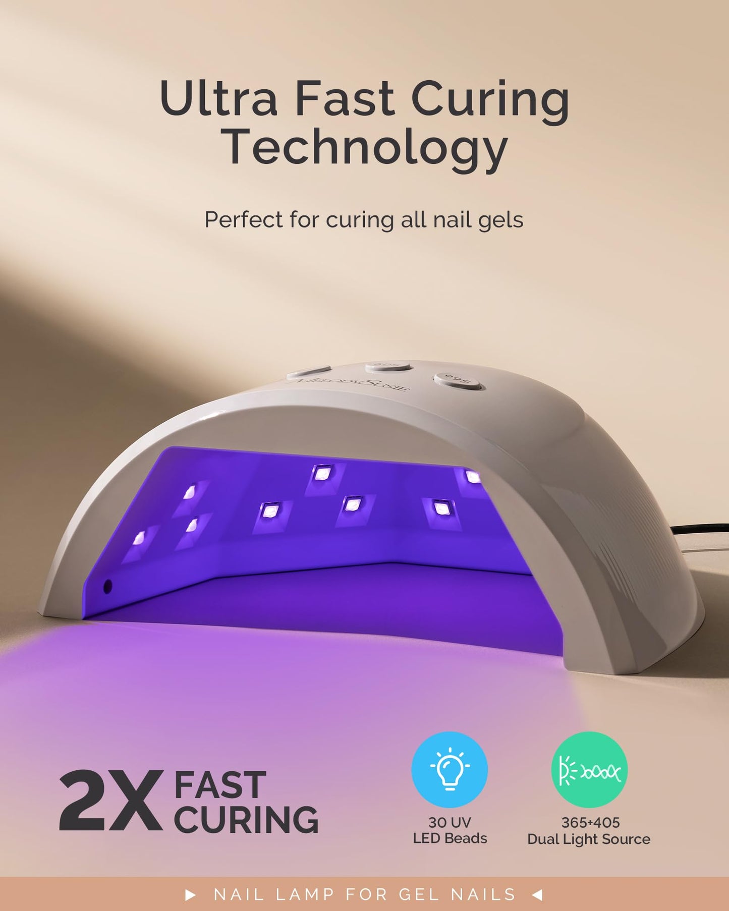 MelodySusie Compact Advanced UV LED Nail Lamp, P-Plus30F Nail Dryer with 3 Timers & Smart Sensor Cures All Gels, Especially Rhinestone Glue, Solid & Liner Gel Polishes for Advanced DIY at Home-White