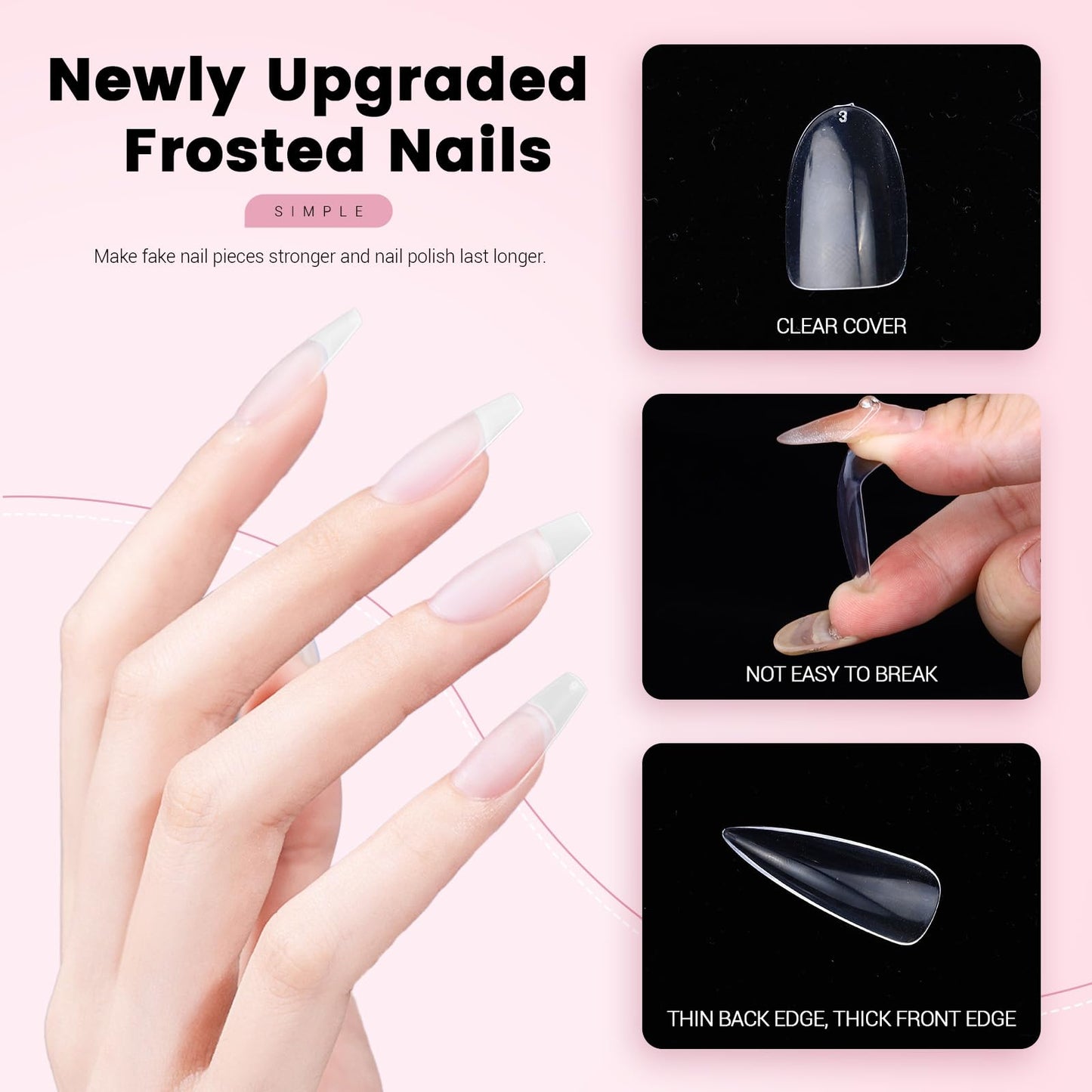 1400 Pcs 3 Styles Clear Nail Tips, Pre-shaped Acrylic Press on Nails Kit with Short Oval Nail Tips, Square and Stiletto, Fake Soft Gel for Extension Manicure Home DIY