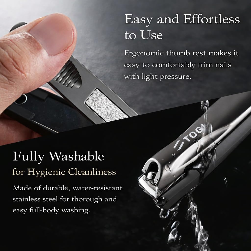 TOGI - Ultra Sharp Nail Clippers, Stainless Steel Nail Clippers for Women/Men, Fingernails & Toenail Cutter with Curved Blades, Built-in Catcher & File, 1 Champagne Gold Grooming Must-Have