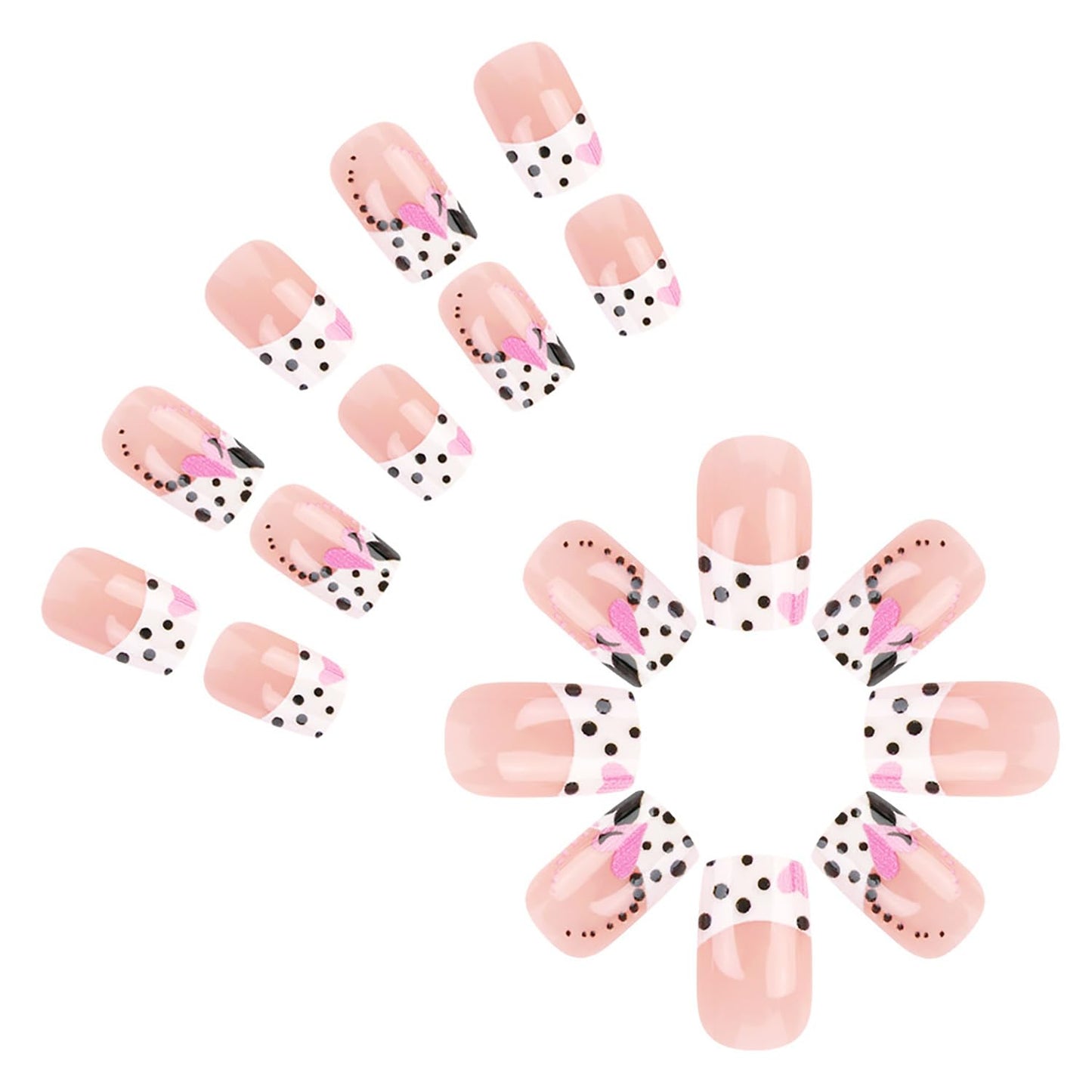 FIEONCIY Press on Nails Short Square Glossy Full Cover Acrylic Short Square False Nails with Heart Designs Artificial Square Fake Nails Glue ons Fingernails for Women Girls(YS526)