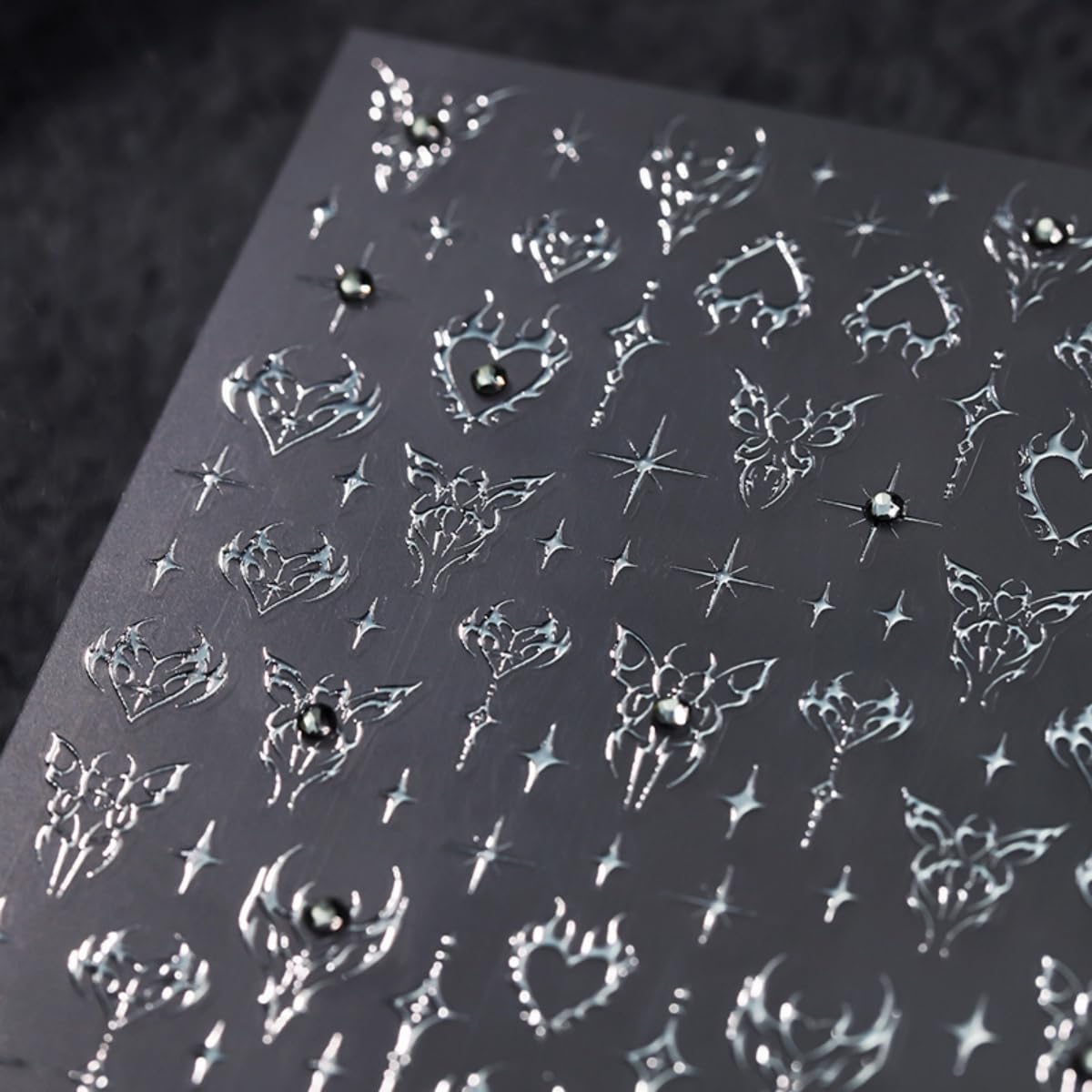 5D Embossed Nail Sticker Sliver Butterfly Star Heart Nail Art Sticker Self Adhesive Nail Decals Bling Rhinestones Nail Art for Women Manicure Supplies Nails Art Decorations