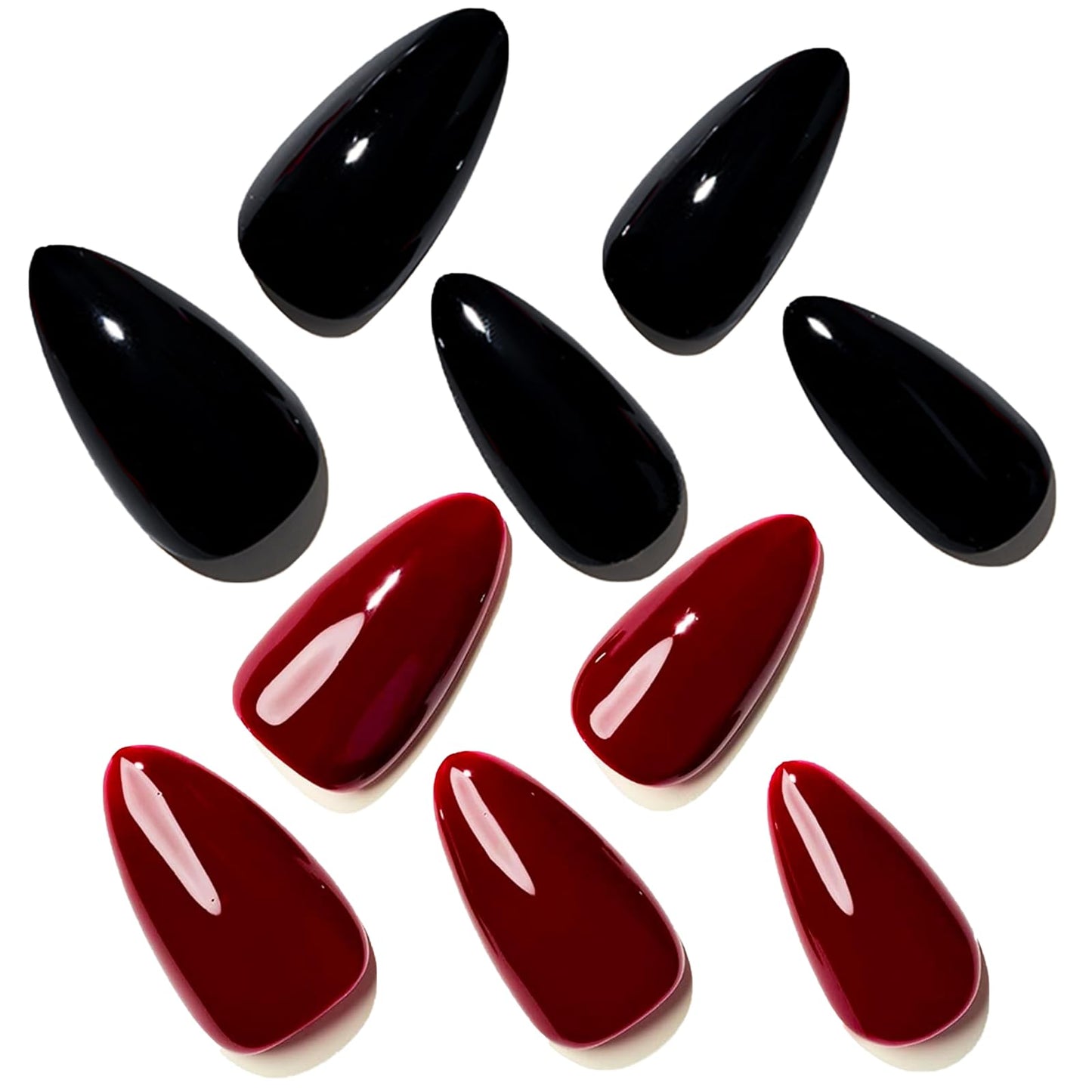 GLAMERMAID Cherry Red Press on Nails Medium Almond, Handmade Jelly Soft Gel Burgundy Emo Dark Red Glue on Nails, Pure Black Short Oval Stick on Nails Gel, Acrylic False Fake Nails Kit for Women