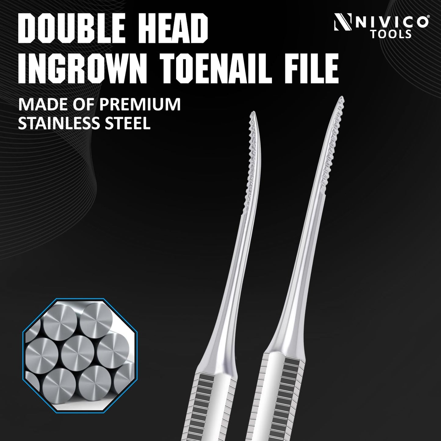 NIVICO Corner File Nail Pusher And Cuticle Pusher Tool | Hex handle Solid Cuticle Remover, Nail Cleaner And Scraper for Nail Techs, Manicure And Pedicure Essentials