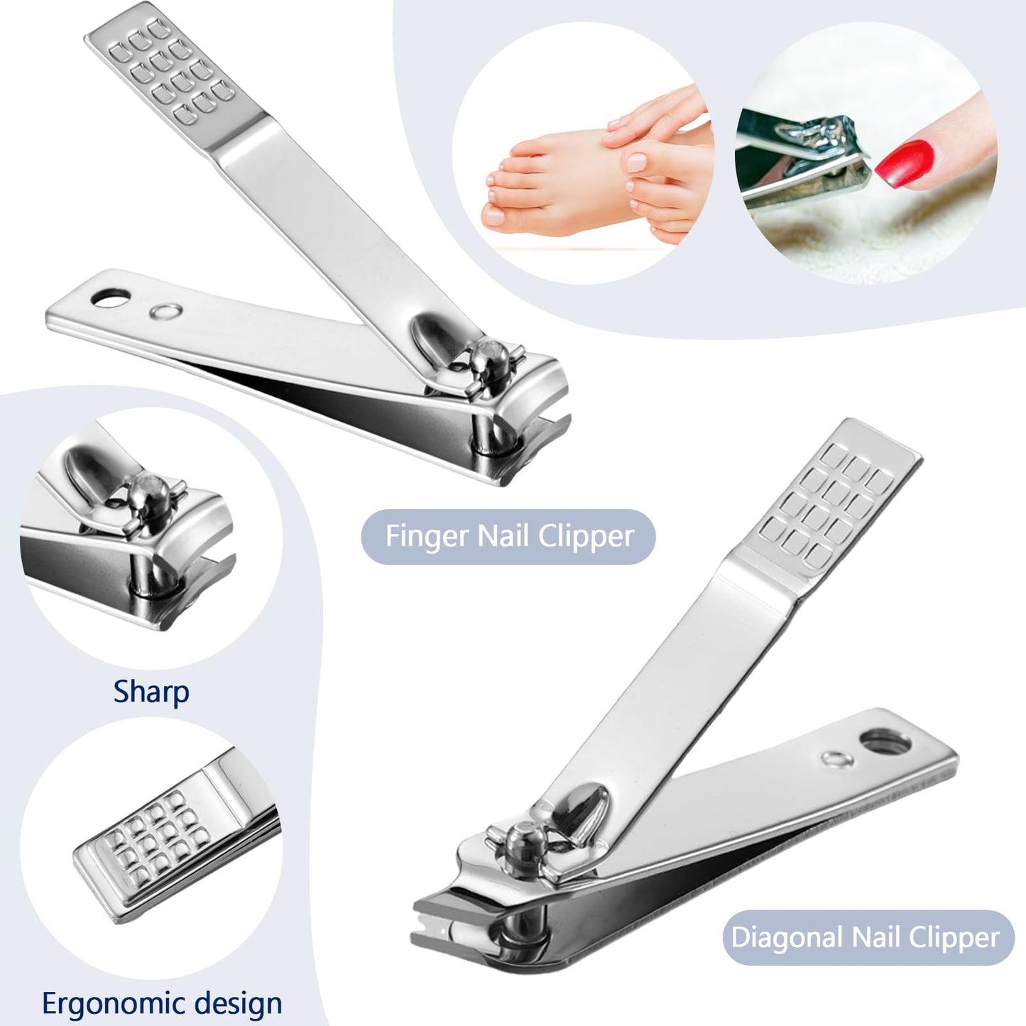 Geosar 50 Set 8 in 1 Travel Manicure Kit Bulk Professional Nail Clippers Pedicure Nail Care Tools Grooming Stainless Steel Set with Portable Travel Case, Gift for Valentine Men Women(Sliver)