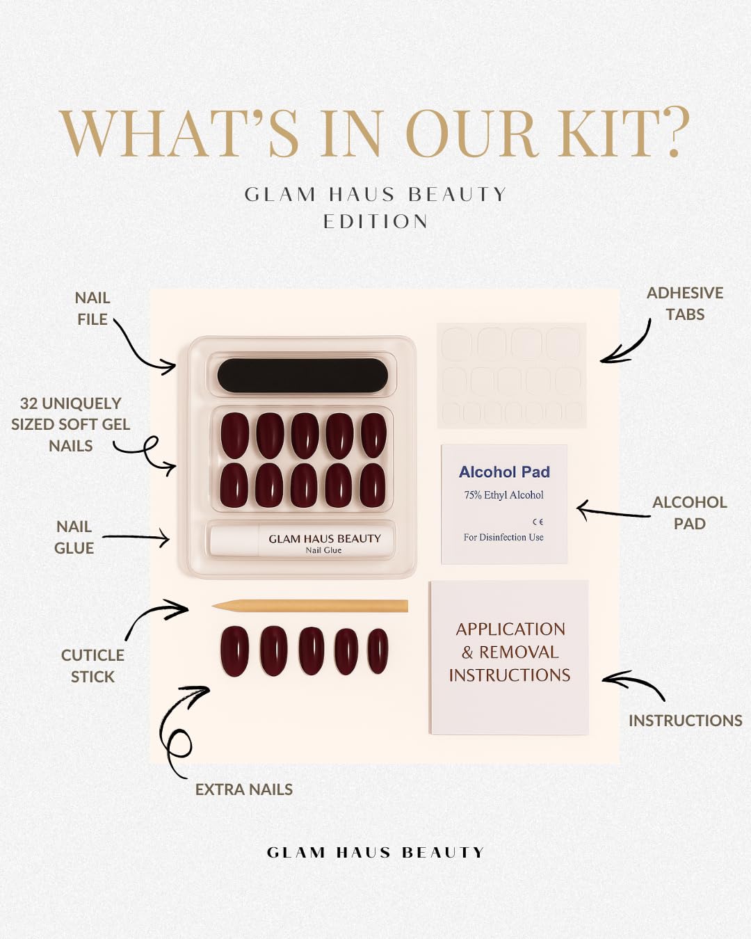 Glam Haus Beauty Press On Nails Vanilla Glaze | Short Square Milky White Glazed Finish Salon Quality | 16 Sizes - 32 Nail Kit with Glue & Adhesive Tabs