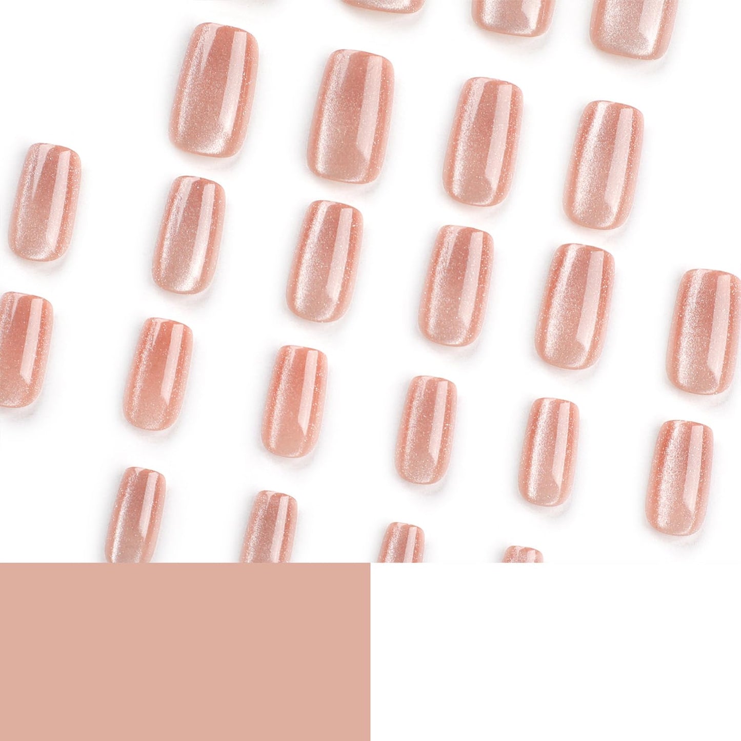 Short Glitter Press On Nails Square Apricot Fake Nails Glitter False Nails Press Ons Glossy Reusable Glue On Nails Full Cover Apricot Stick On Nail For Women Girls Acrylic Nail decorations