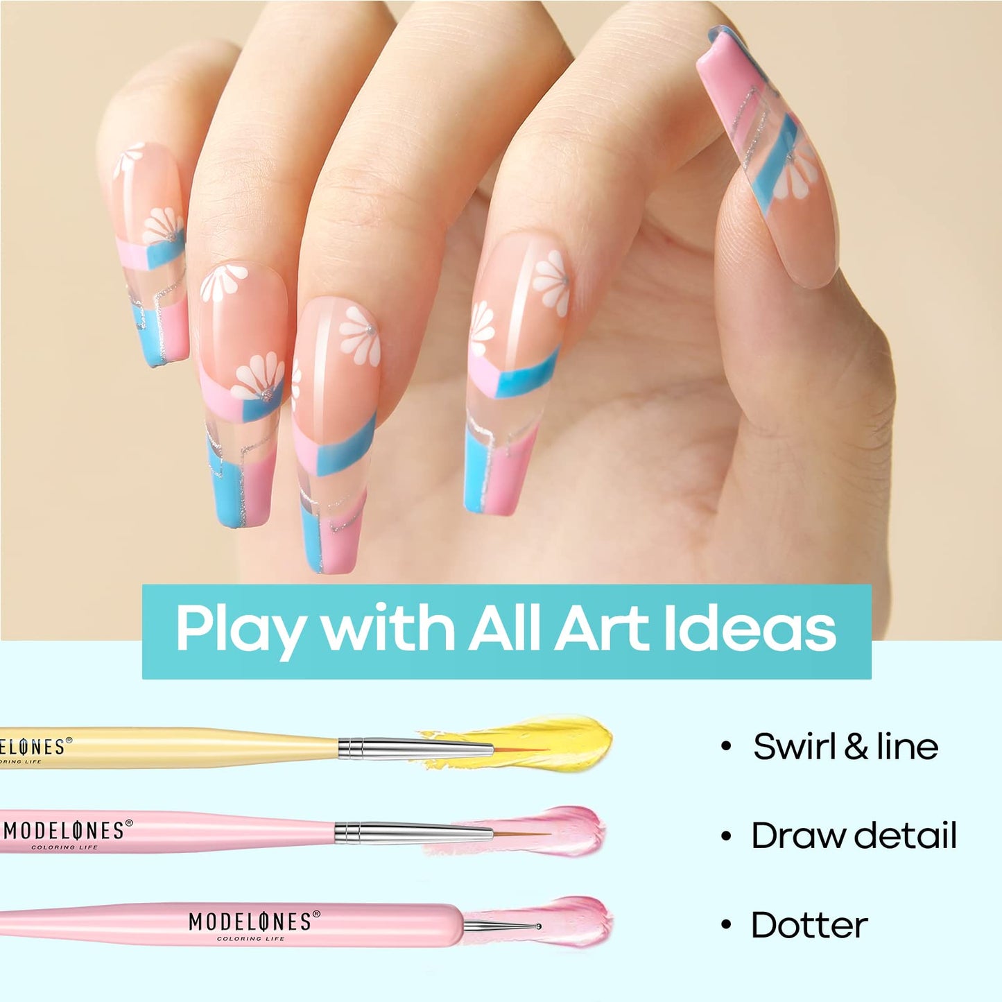 Modelones Nail Art Brushes With Mini Nail LED Lamp, 2022 Newest Gel Polish Nail Art Design Tool for Easy and Fast Nail Extension System, Manicure Set for Salon at Home DIY