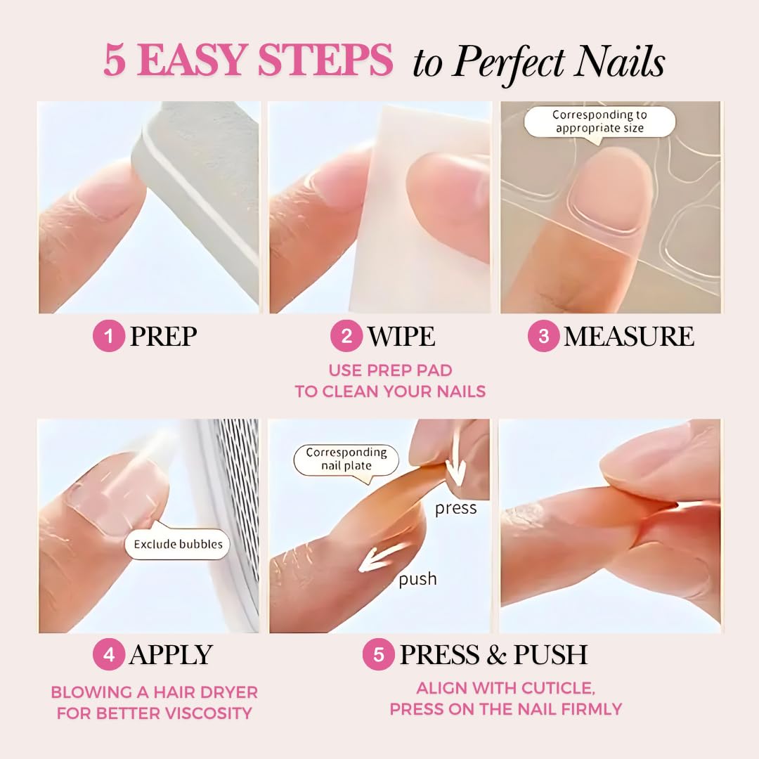 Votrenaeil Press On Nails - Moonlit Wings | No Glue Long Coffin Nude Glitter Nails with 3D Butterfly for Wedding - 24 Pcs Nail Kit with Adhesive Tabs