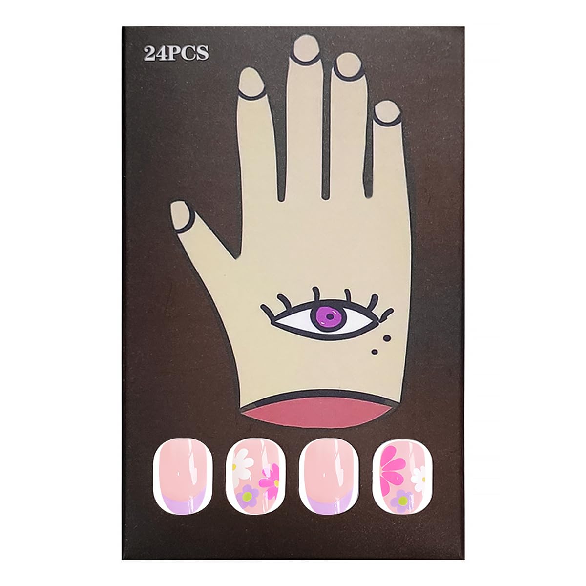 24Pcs Pink Press on Nails Short Almond Fake Nails Nude Pink with Nail Tips Manicure Design Summer Flower False Nails Stick on Nails Full Cover Artificial Glue on Nails for Women Acrylic Manicure Salon