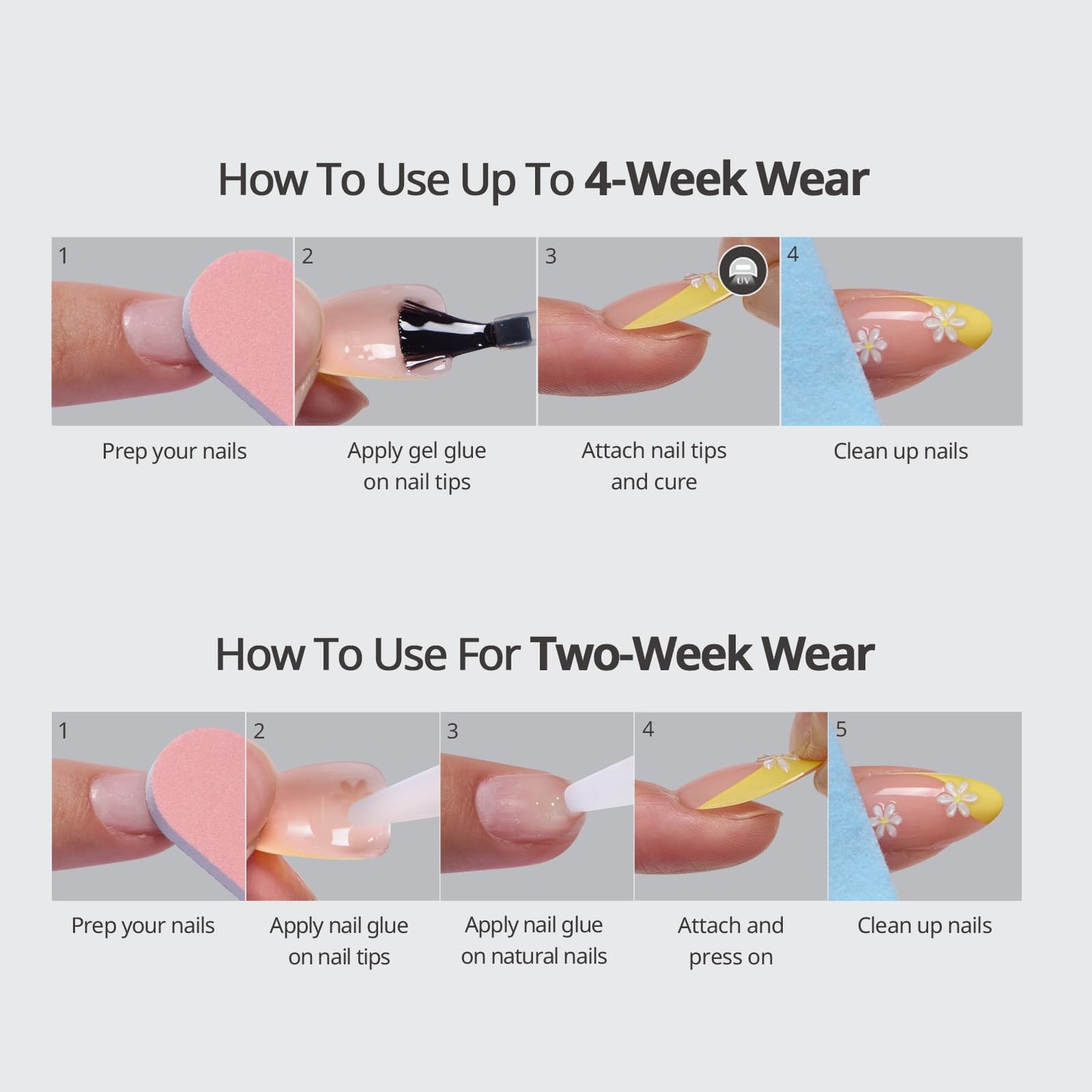 BTArtbox French Tip Press On Nails - A Little Romance, Lamp-Curable 4-Week Wear Hot Pink Short Square Press On Nails with Glue and Adhesive Tabs, Easy-to-Apply in 16 Sizes - 32 Nails All-in-One Kit