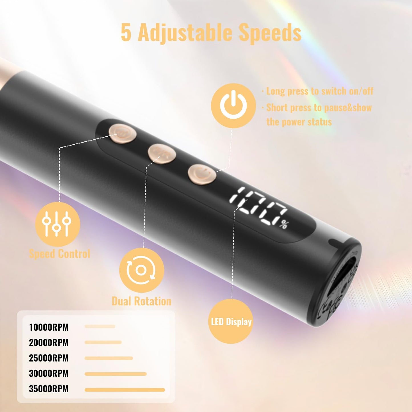 Denabuty Cordless Electric Nail Drill File: 35000RPM Professional Nail Drill Machine with UV LED Nail Lamp Charging Base, Manicure Pedicure Kit E File for Acrylic Gel Dip Powder Polish Black