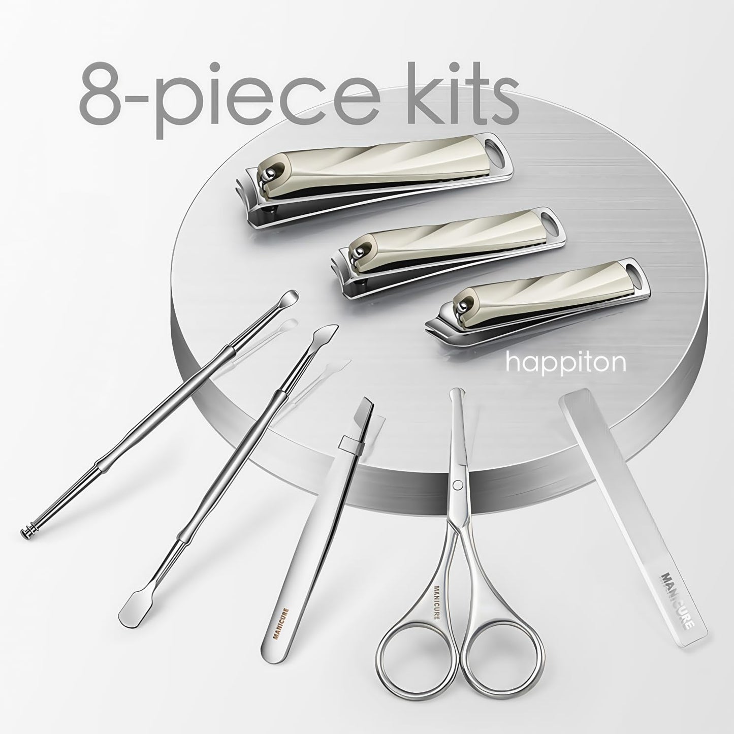HAPPITON 8-Piece Manicure Pedicure Set-Stainless Steel Nail Clippers Toenail Fingernail Cutters with Travel Case Complete Grooming Kit (Blue)