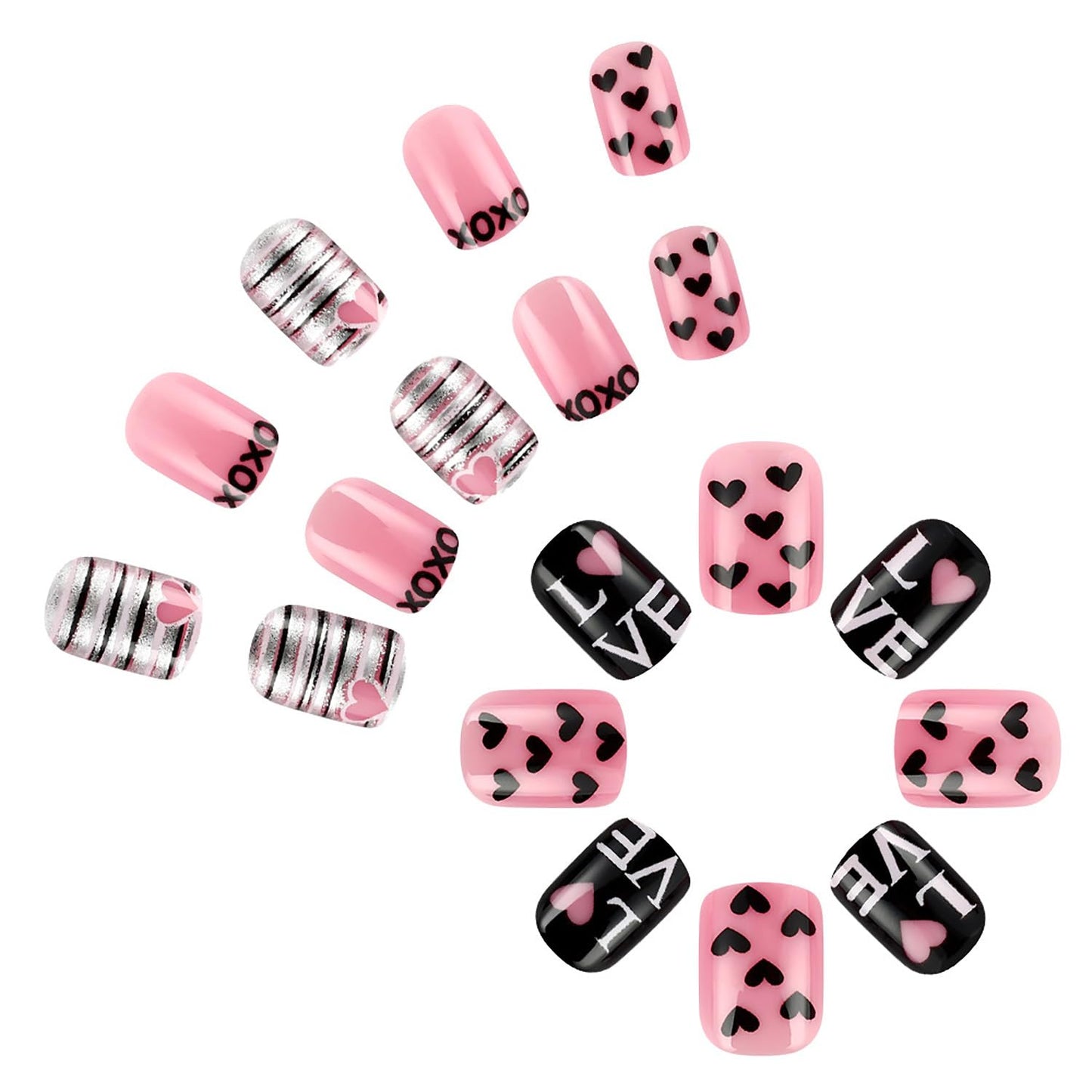 FIEONCIY Press on Nails Short Square Valentine Glossy Full Cover Acrylic False Nails with Heart Designs Artificial Square Fake Nails Glue ons Fingernails for Women Girls (YS507)